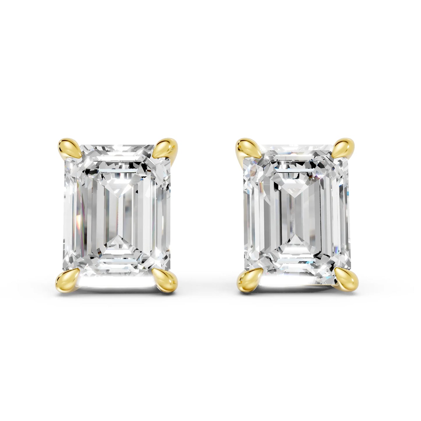 14K Gold Emerald Cut Diamond Solitaire Stud Earring