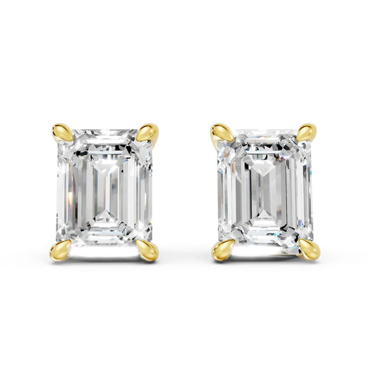14K Gold Emerald Cut Diamond Solitaire Stud Earring