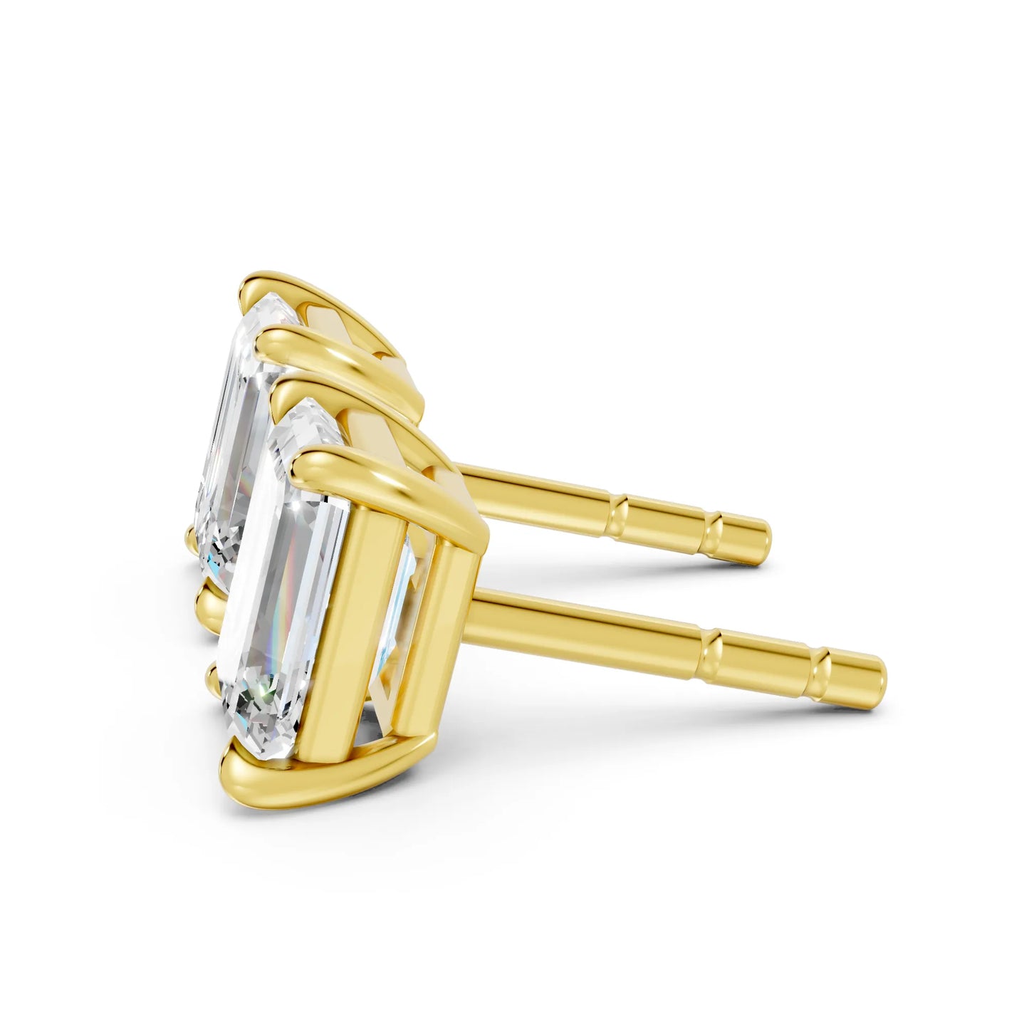 14K Gold Emerald Cut Diamond Solitaire Stud Earring