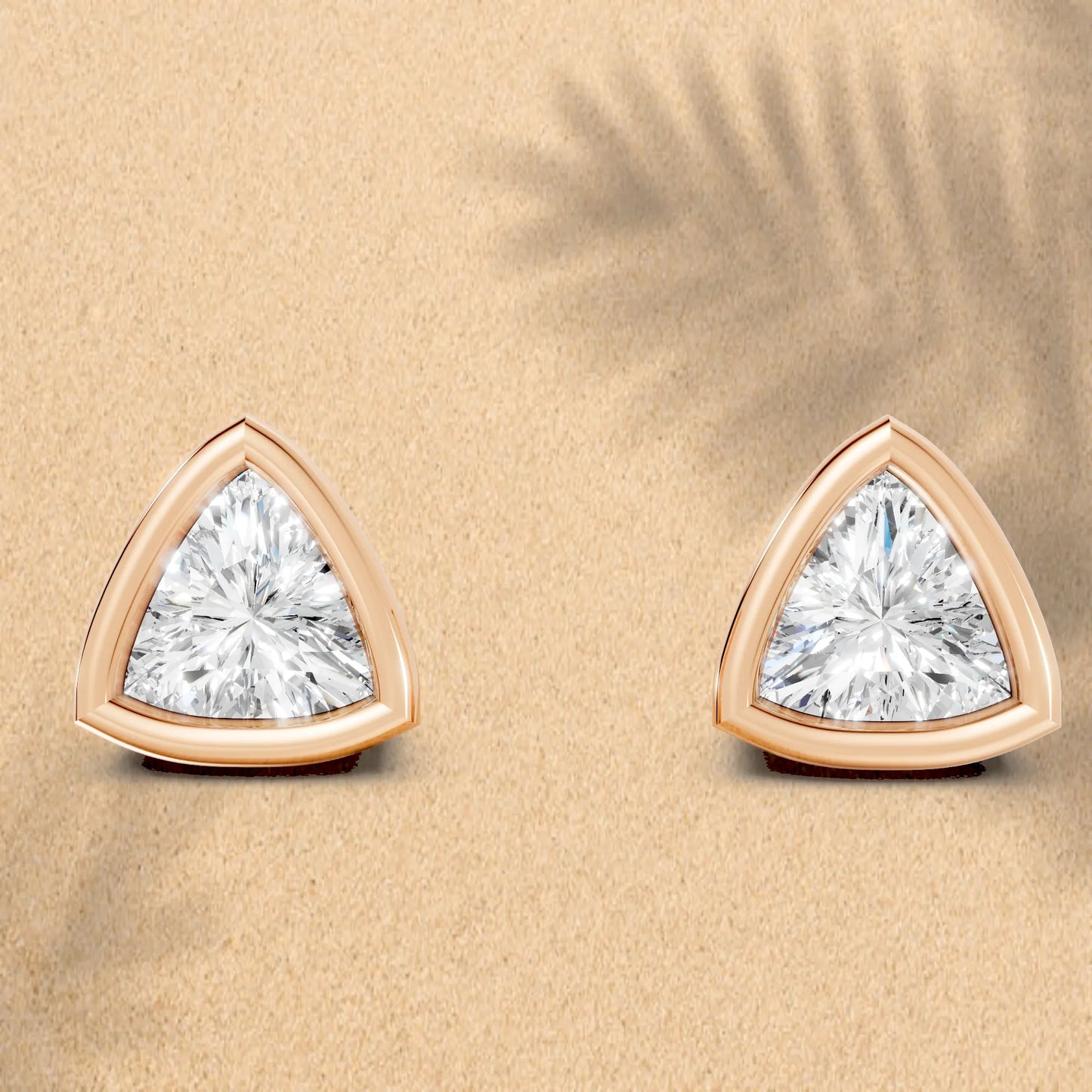 14K Gold Trillion Cut Diamond Bezel Stud Earring