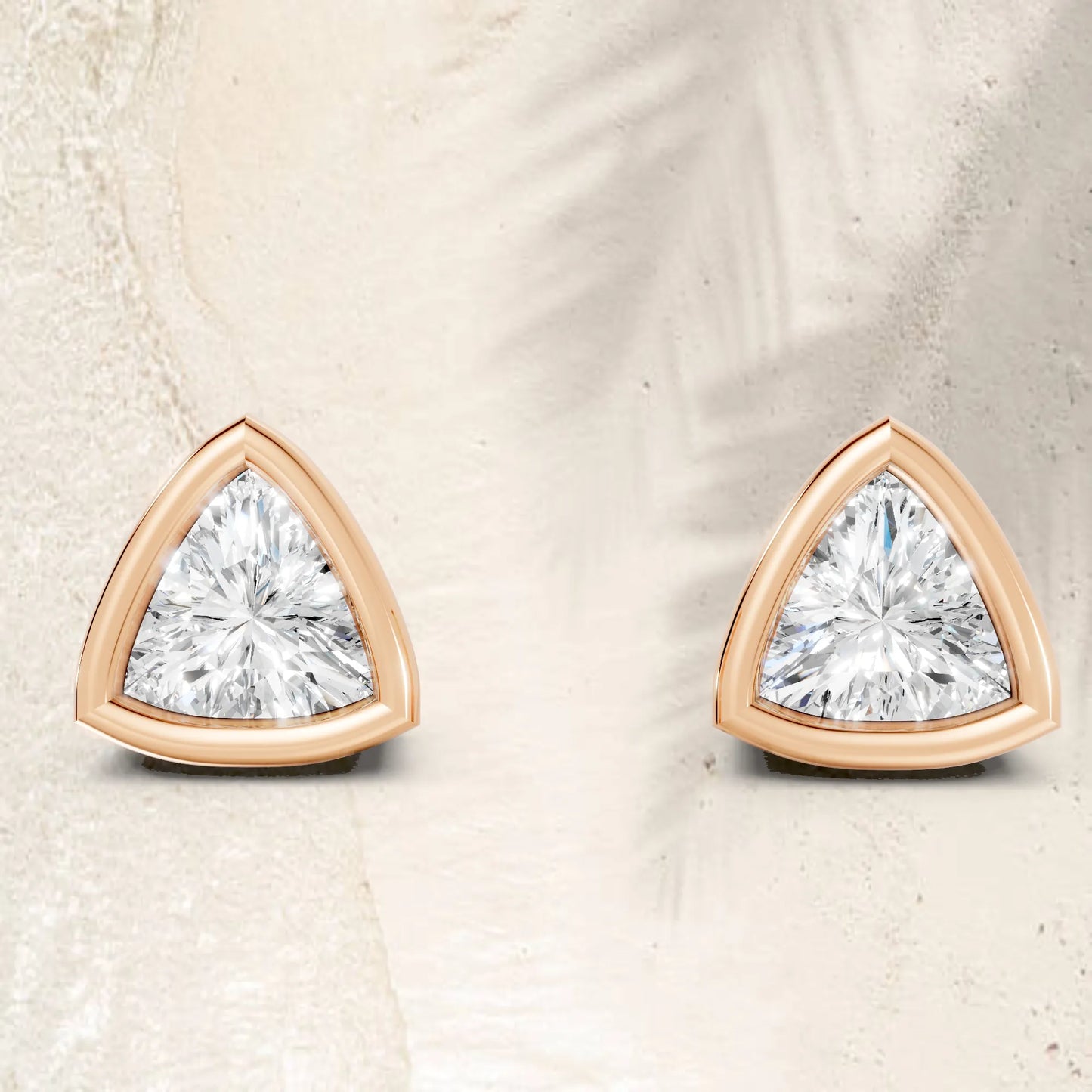 14K Gold Trillion Cut Diamond Bezel Stud Earring