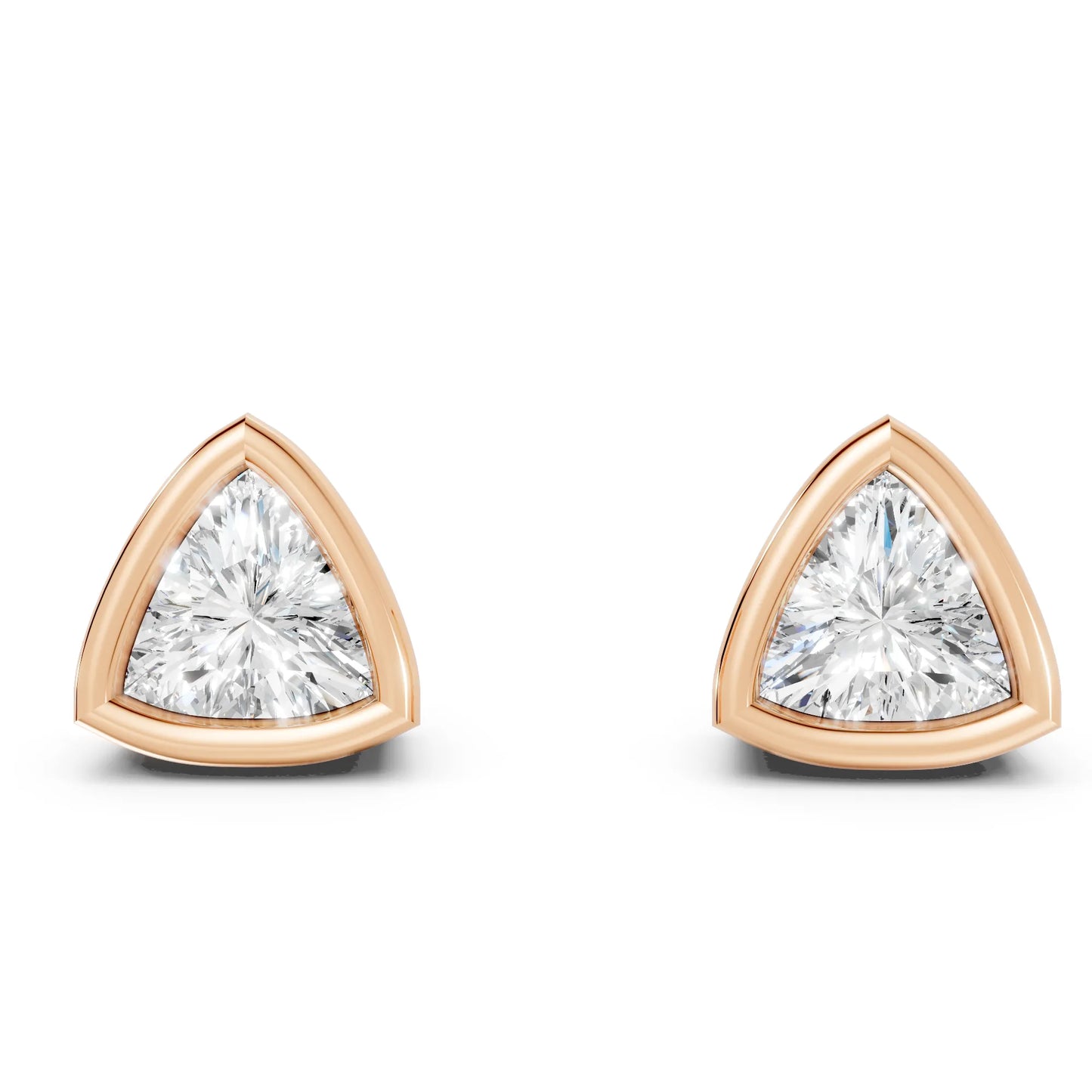 14K Gold Trillion Cut Diamond Bezel Stud Earring