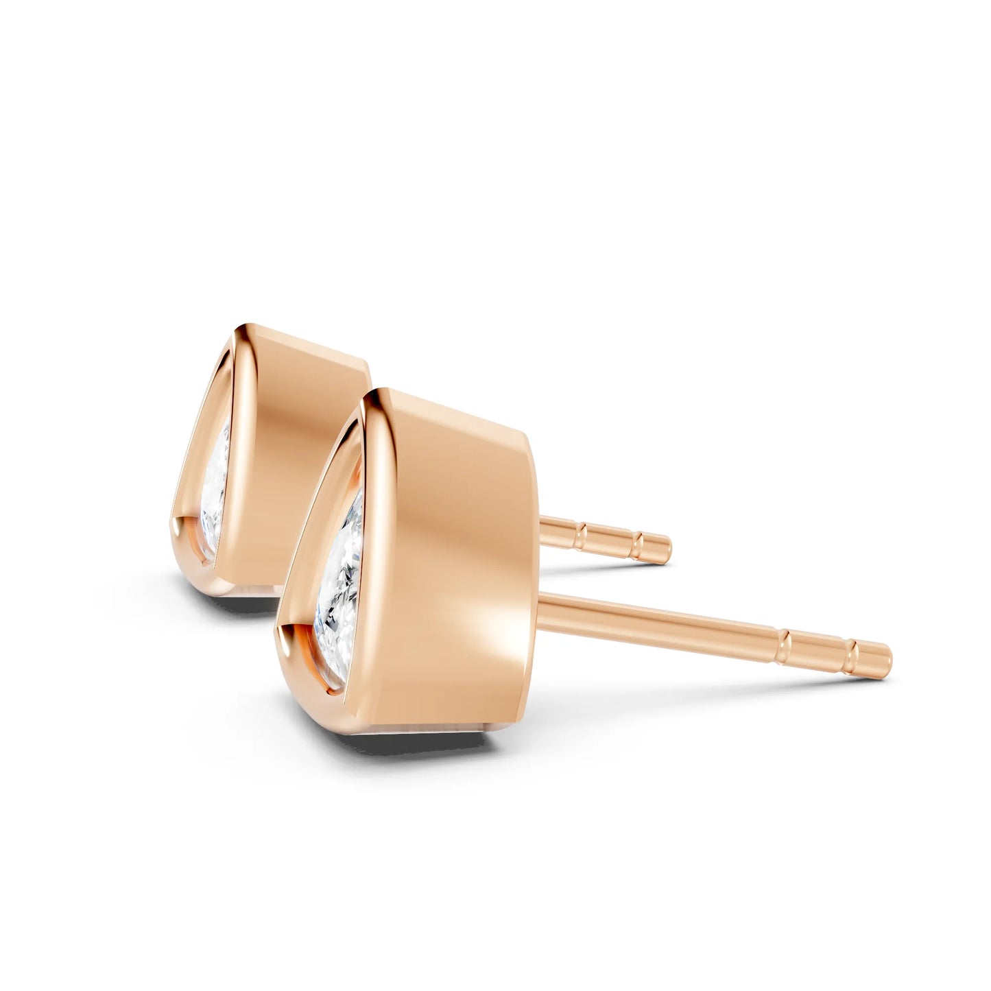 14K Gold Trillion Cut Diamond Bezel Stud Earring