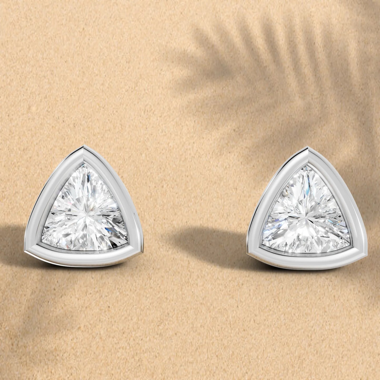 14K Gold Trillion Cut Diamond Bezel Stud Earring