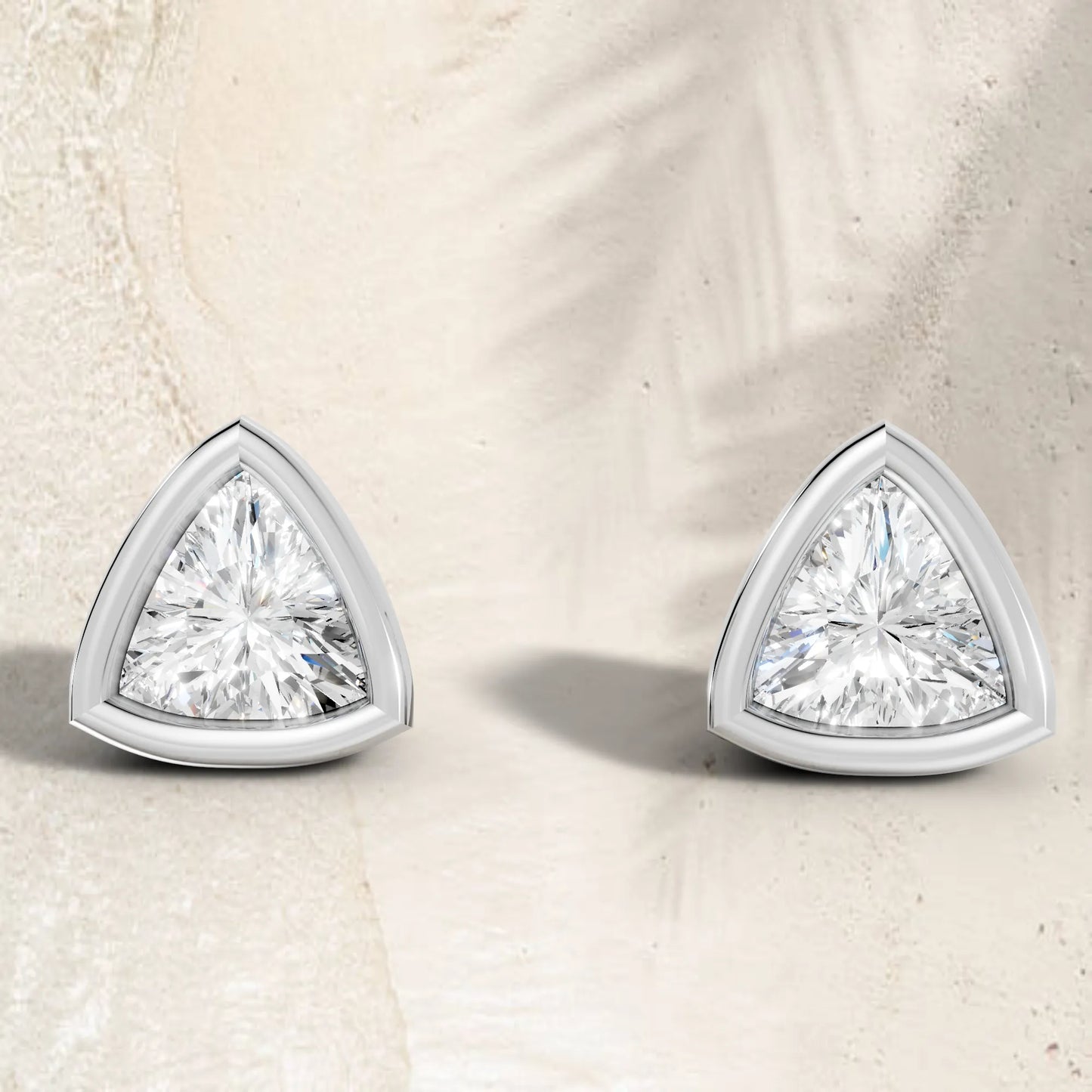 14K Gold Trillion Cut Diamond Bezel Stud Earring