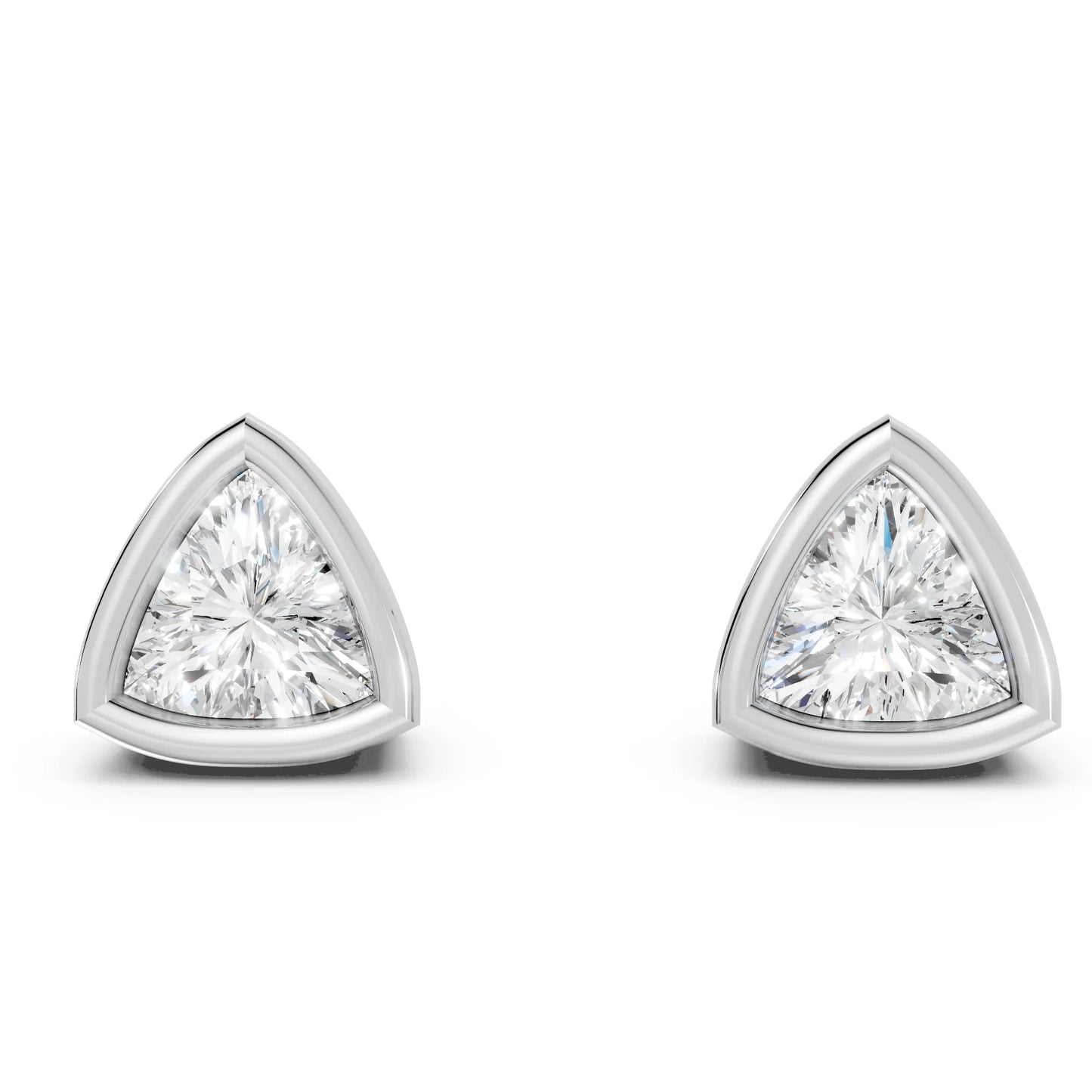 14K Gold Trillion Cut Diamond Bezel Stud Earring