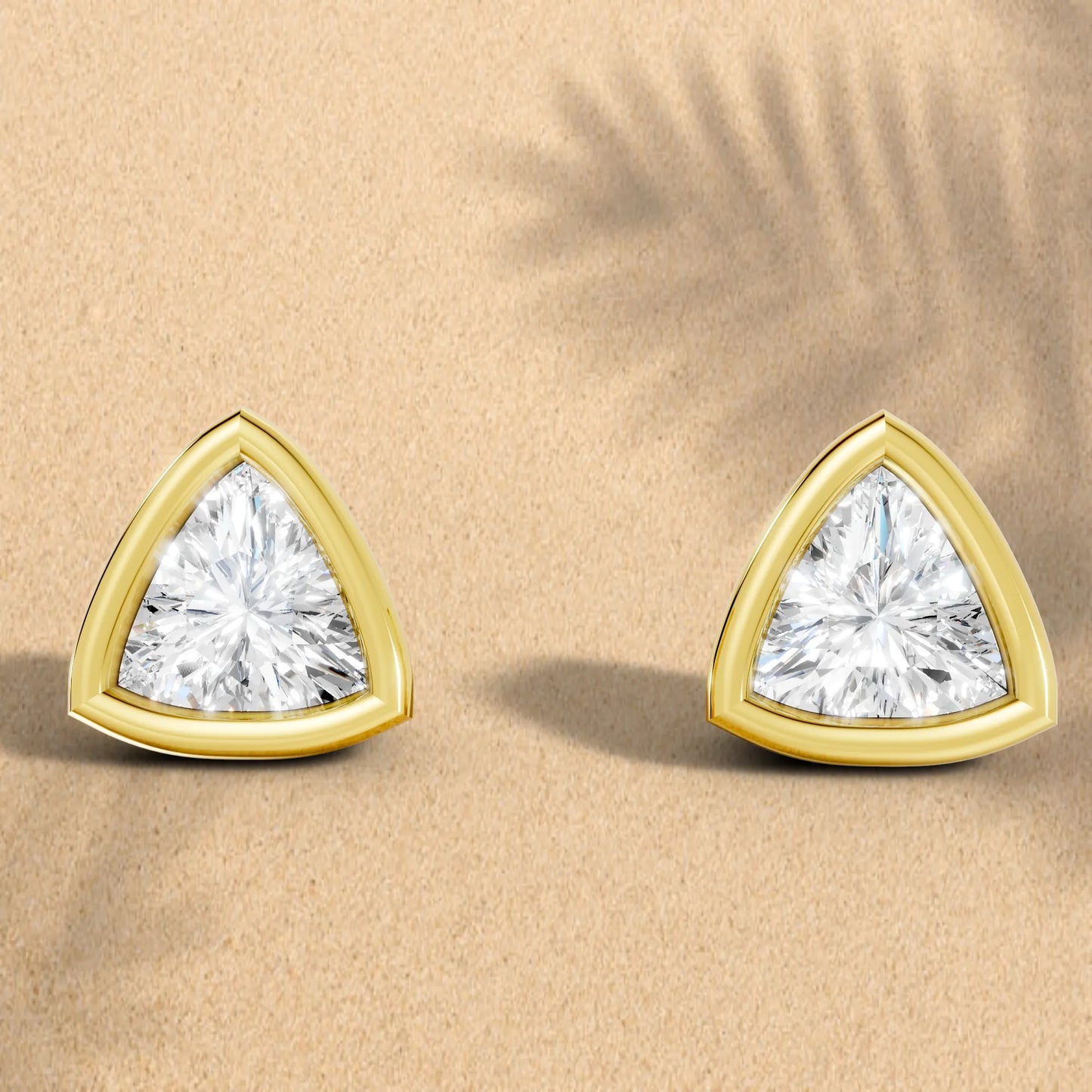 14K Gold Trillion Cut Diamond Bezel Stud Earring