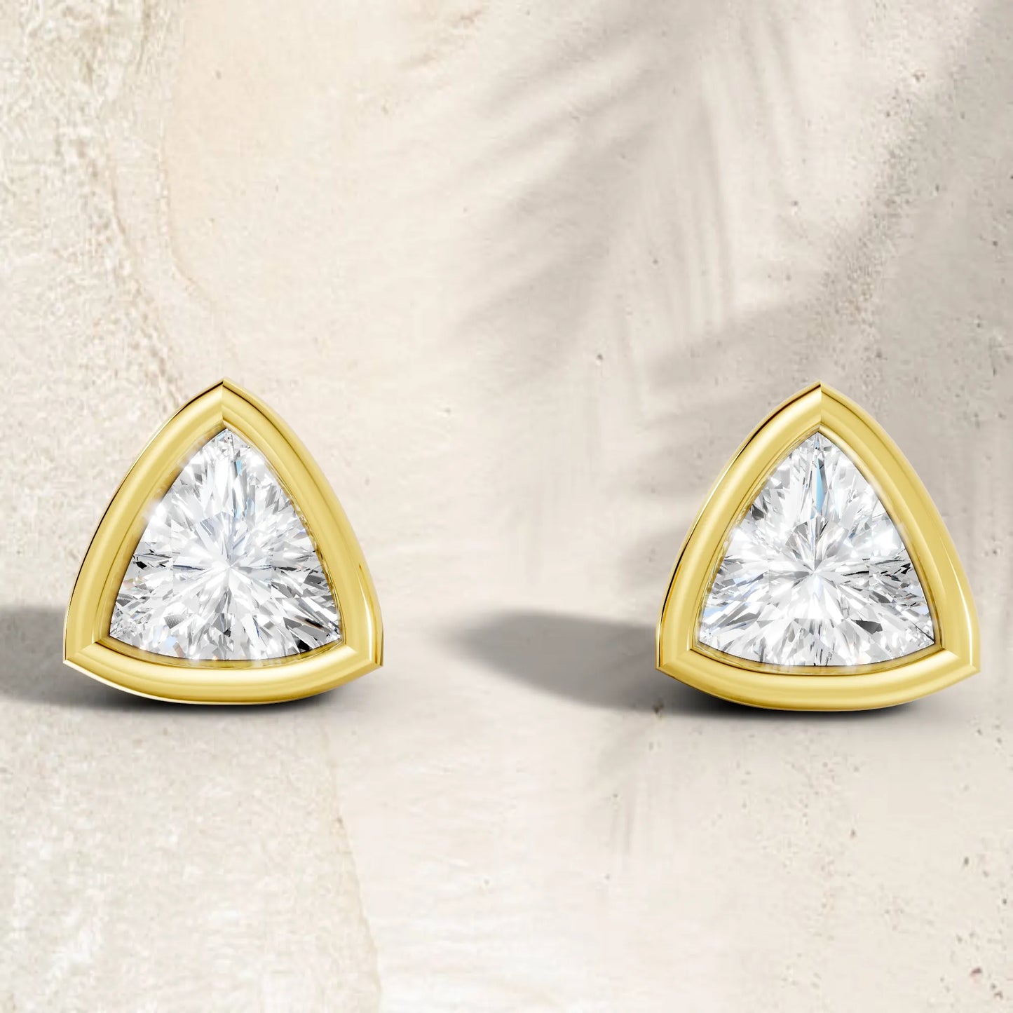 14K Gold Trillion Cut Diamond Bezel Stud Earring