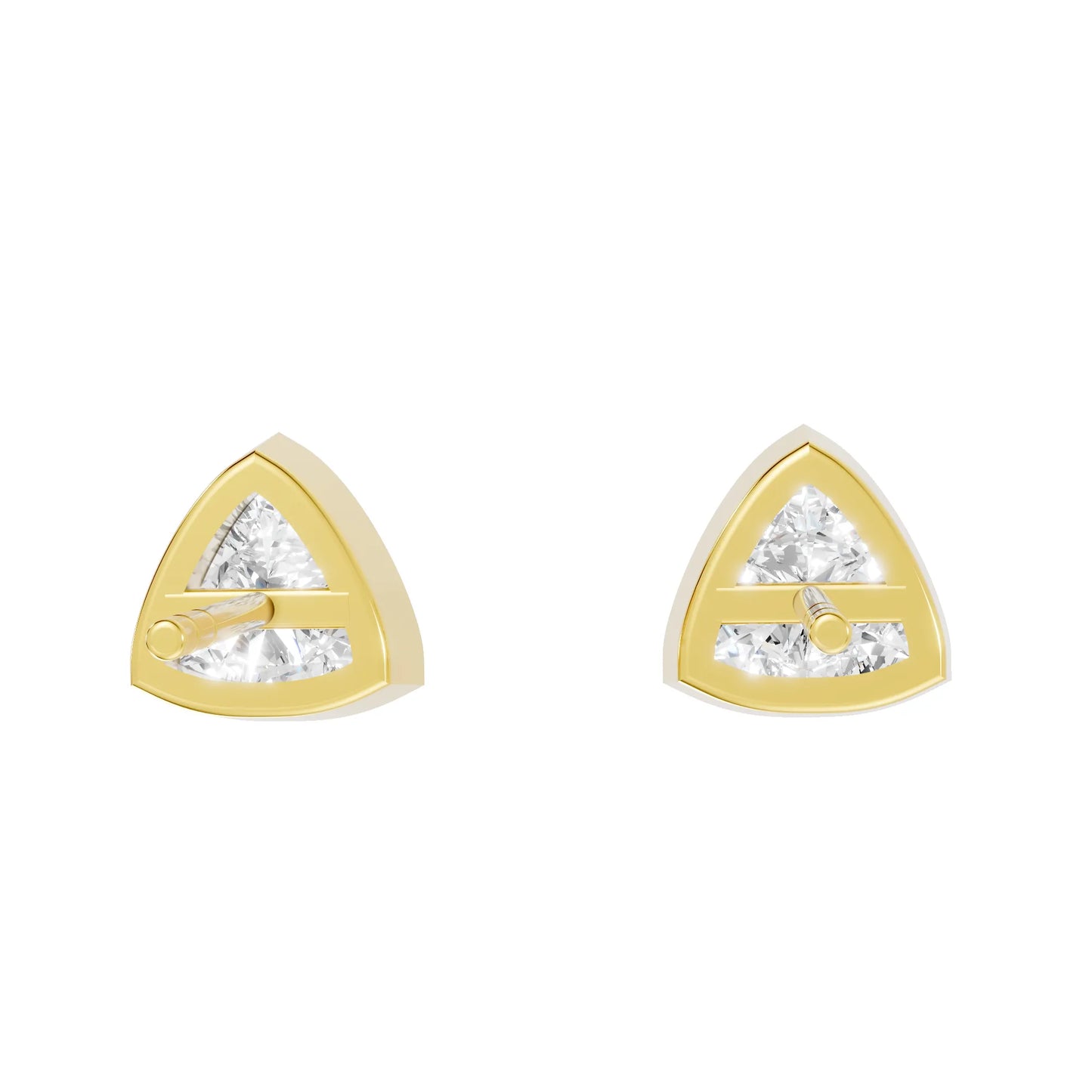 14K Gold Trillion Cut Diamond Bezel Stud Earring