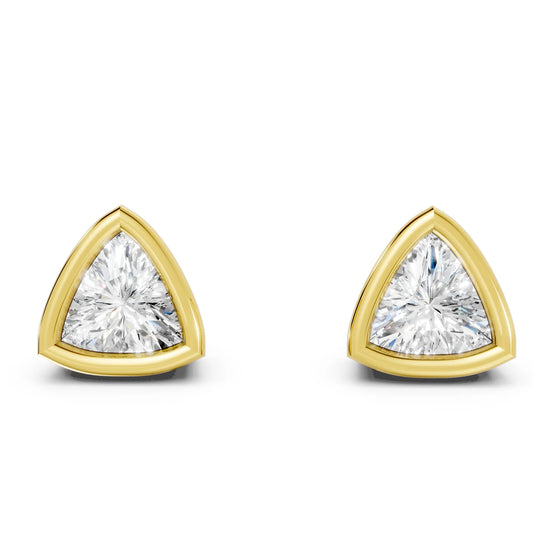 14K Gold Trillion Cut Diamond Bezel Stud Earring
