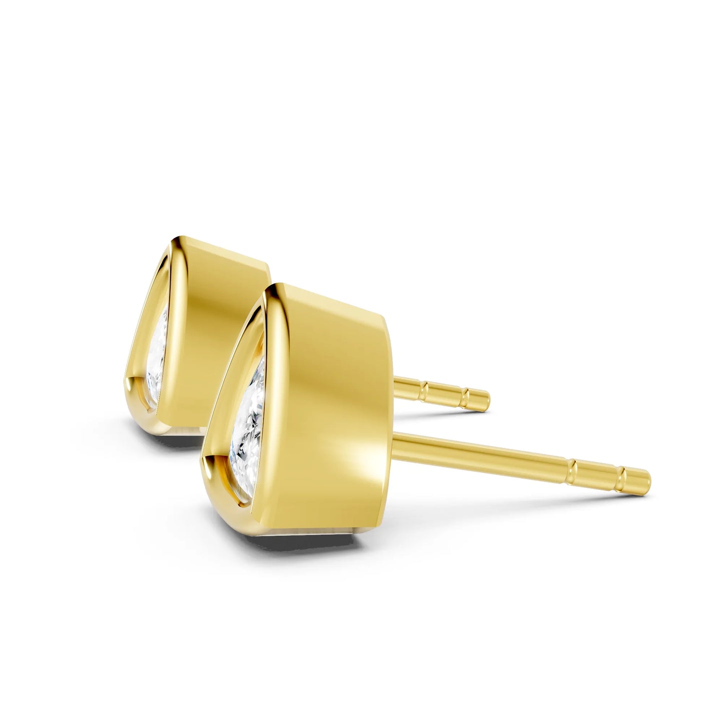 14K Gold Trillion Cut Diamond Bezel Stud Earring