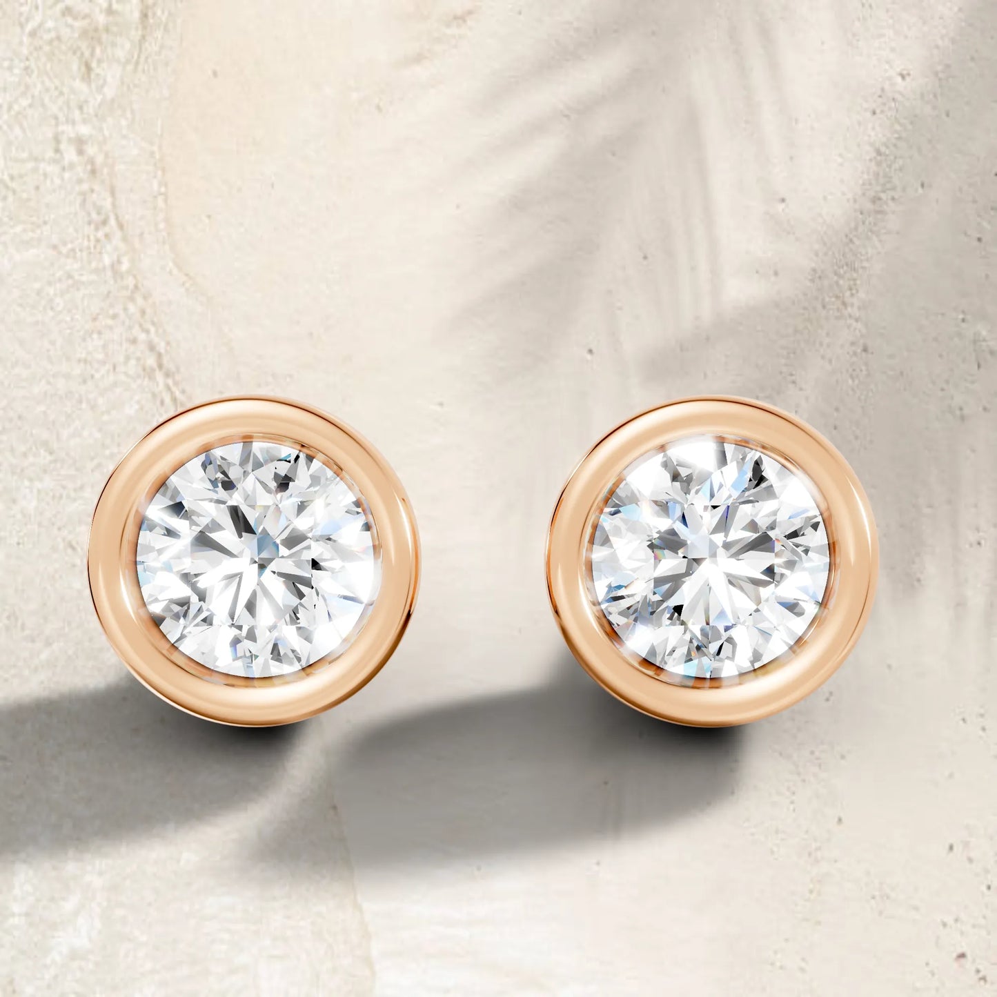 14K Gold Round Cut Diamond Bezel Stud Earring