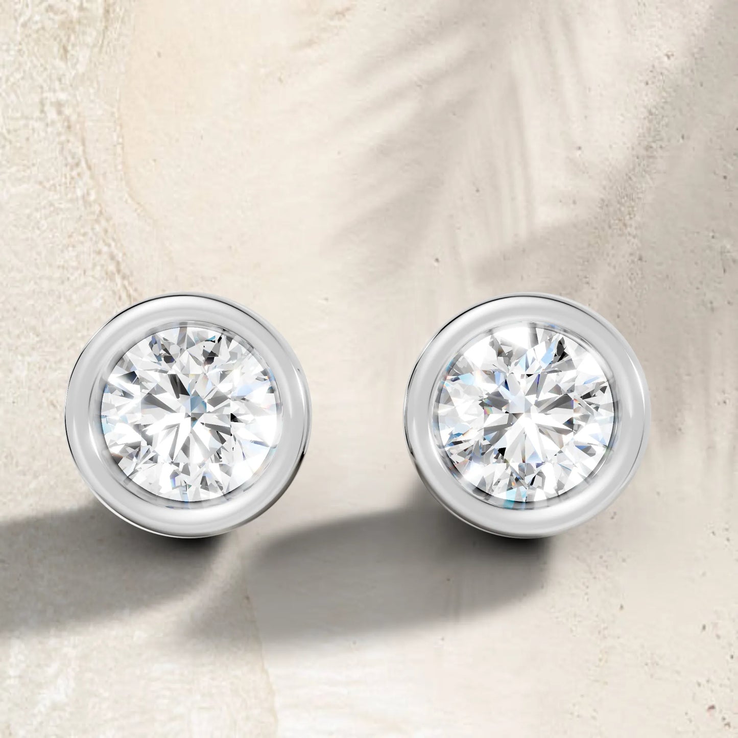 14K Gold Round Cut Diamond Bezel Stud Earring