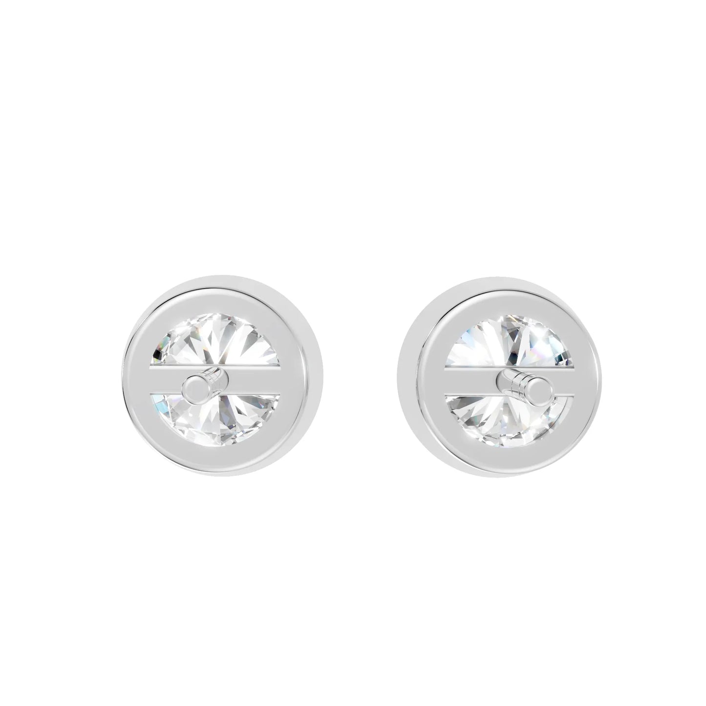14K Gold Round Cut Diamond Bezel Stud Earring