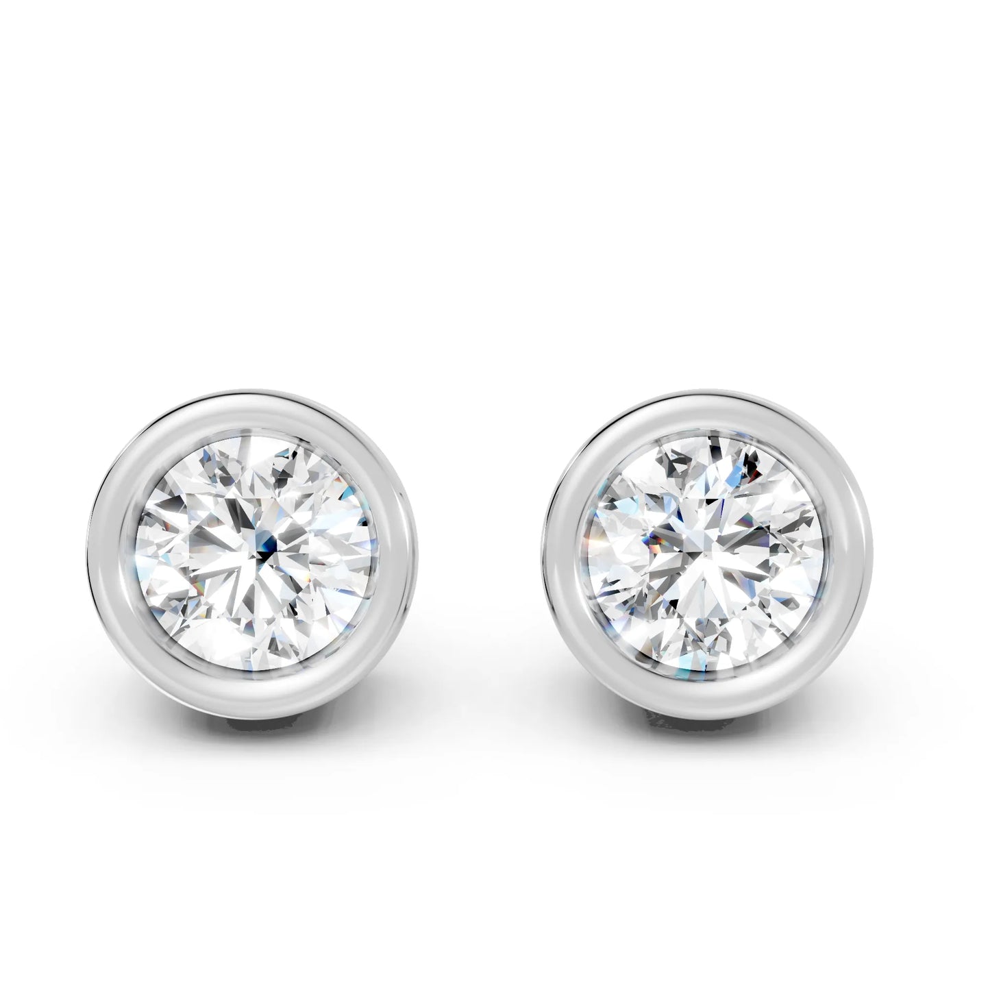 14K Gold Round Cut Diamond Bezel Stud Earring
