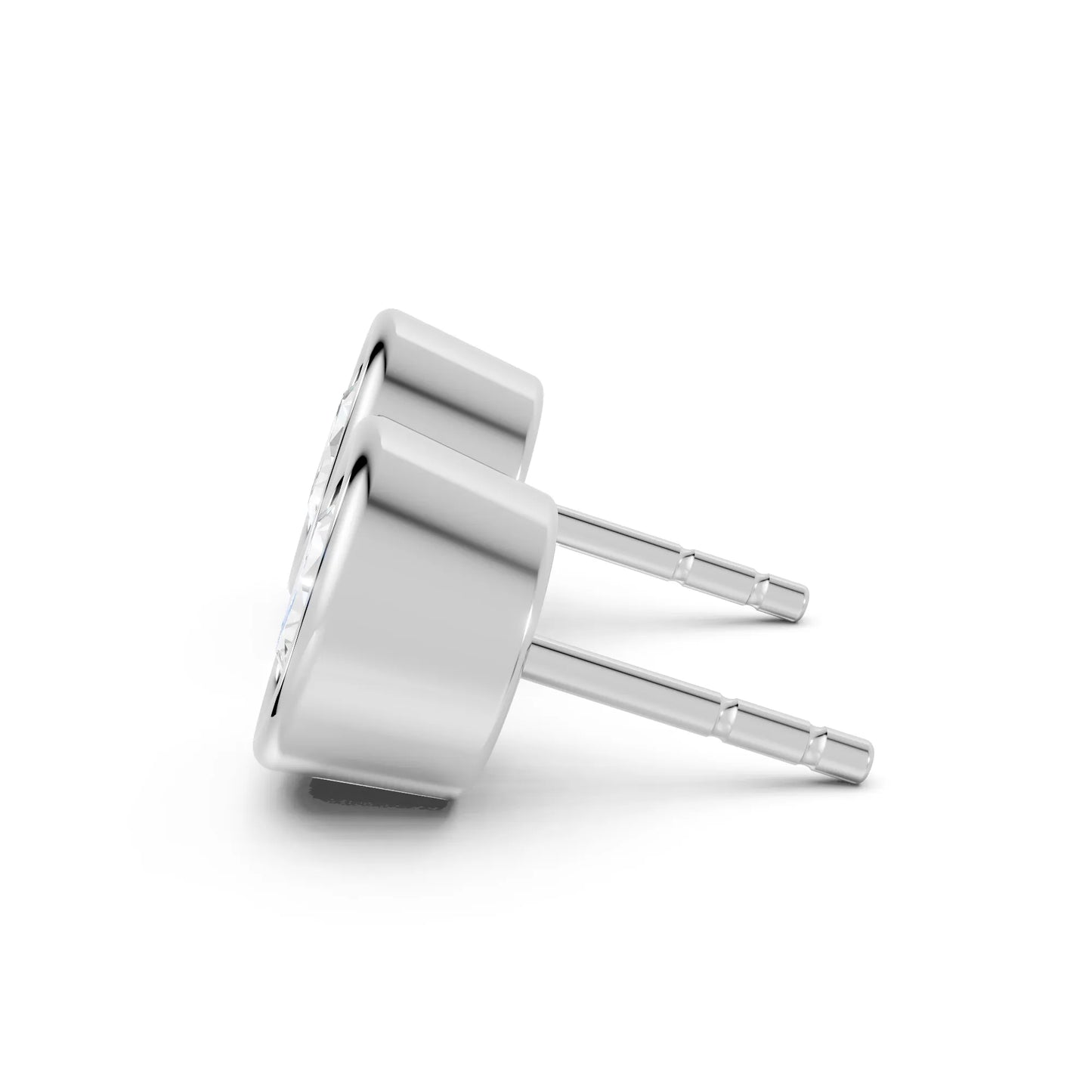 14K Gold Round Cut Diamond Bezel Stud Earring