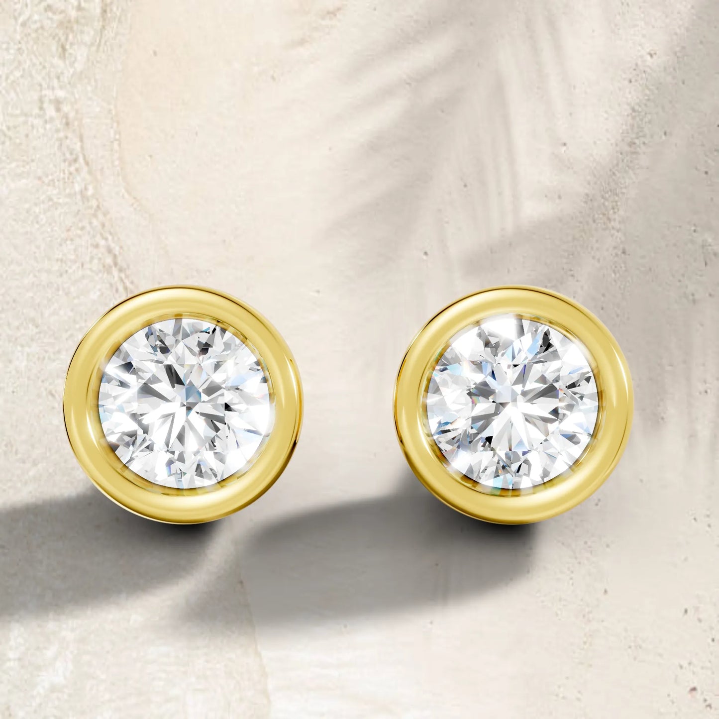 14K Gold Round Cut Diamond Bezel Stud Earring