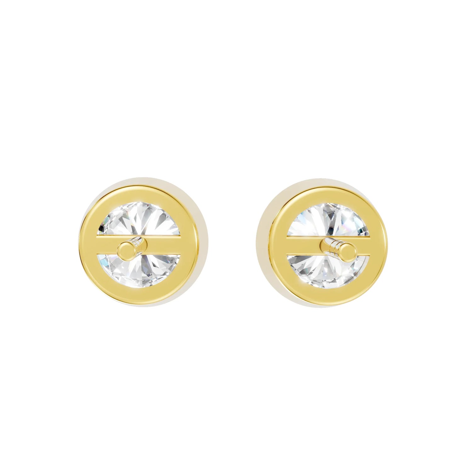 14K Gold Round Cut Diamond Bezel Stud Earring