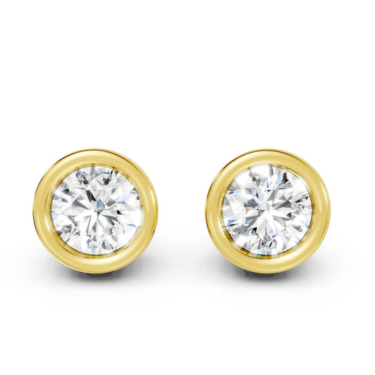 14K Gold Round Cut Diamond Bezel Stud Earring