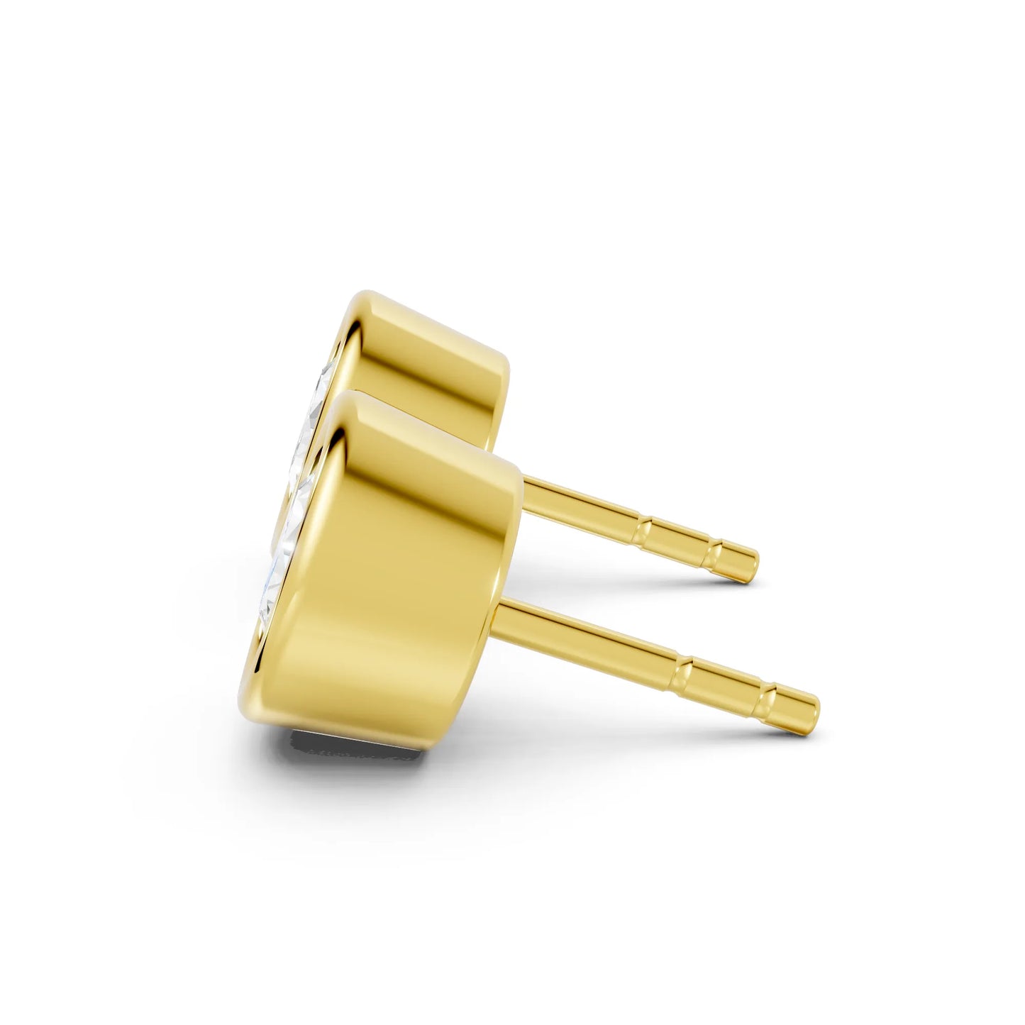 14K Gold Round Cut Diamond Bezel Stud Earring