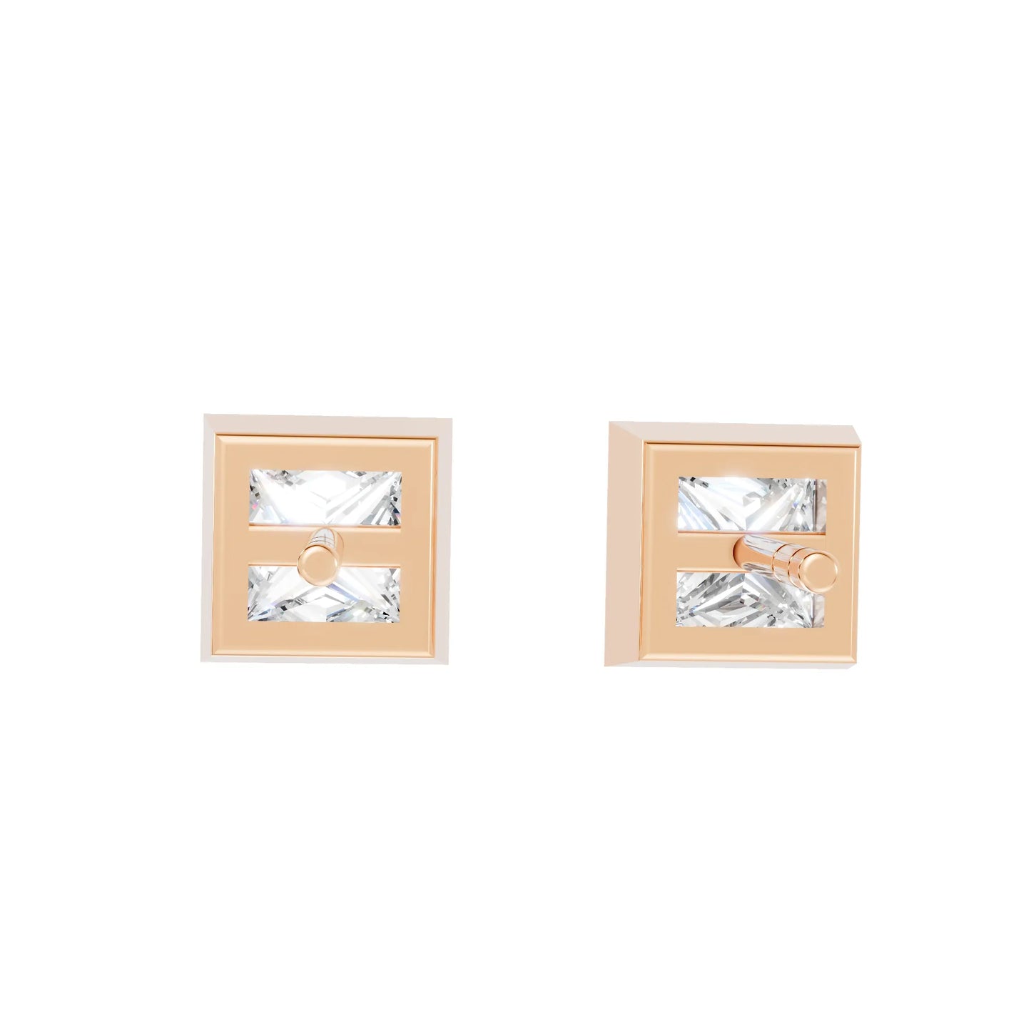 14K Gold Princess Cut Diamond Bezel Stud Earring