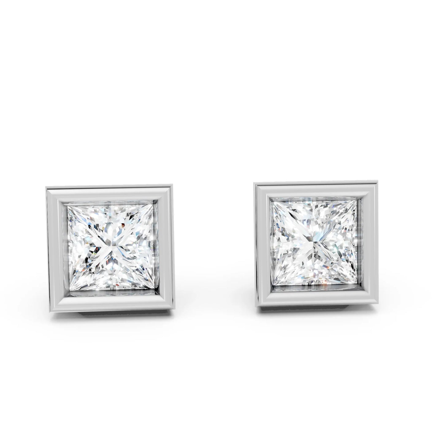 14K Gold Princess Cut Diamond Bezel Stud Earring
