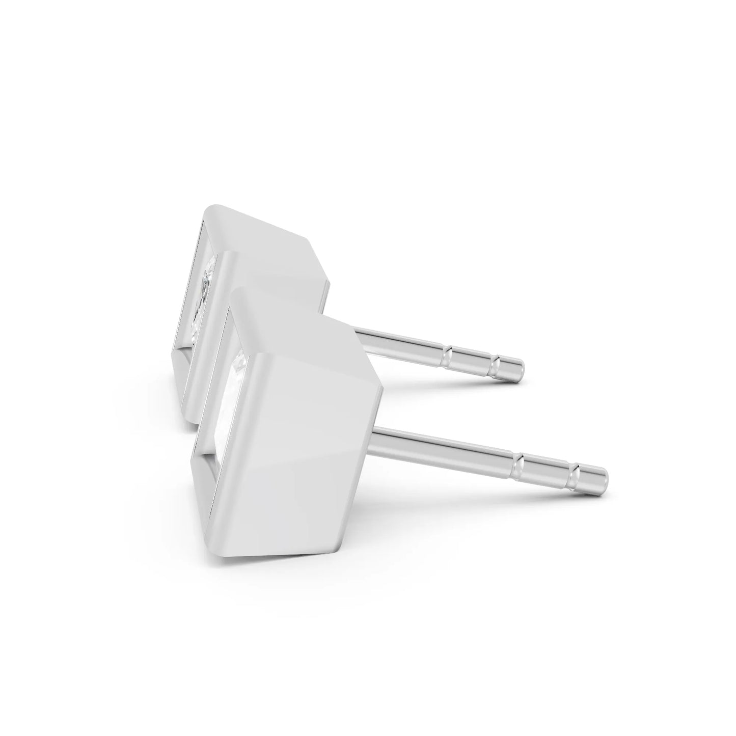 14K Gold Princess Cut Diamond Bezel Stud Earring