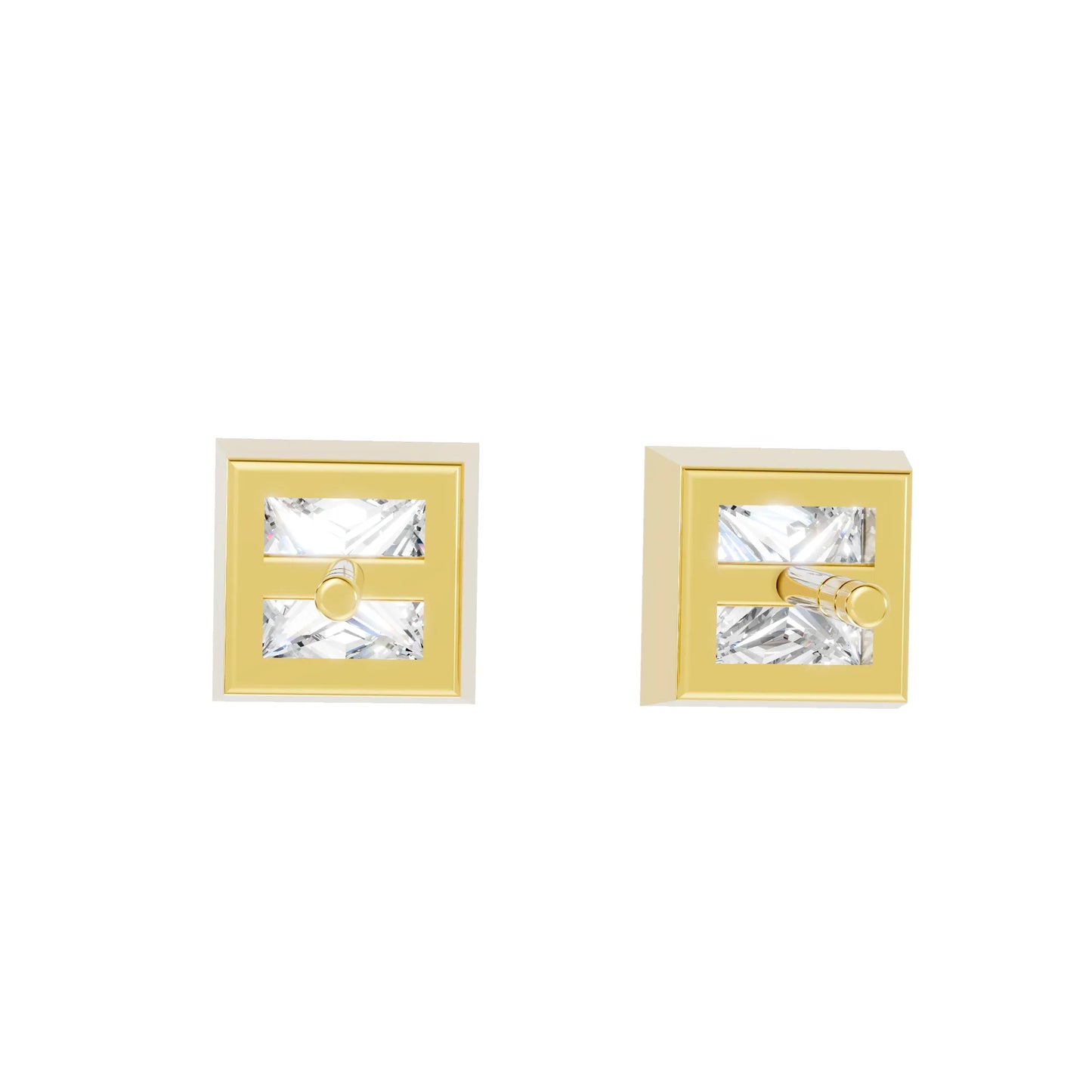 14K Gold Princess Cut Diamond Bezel Stud Earring
