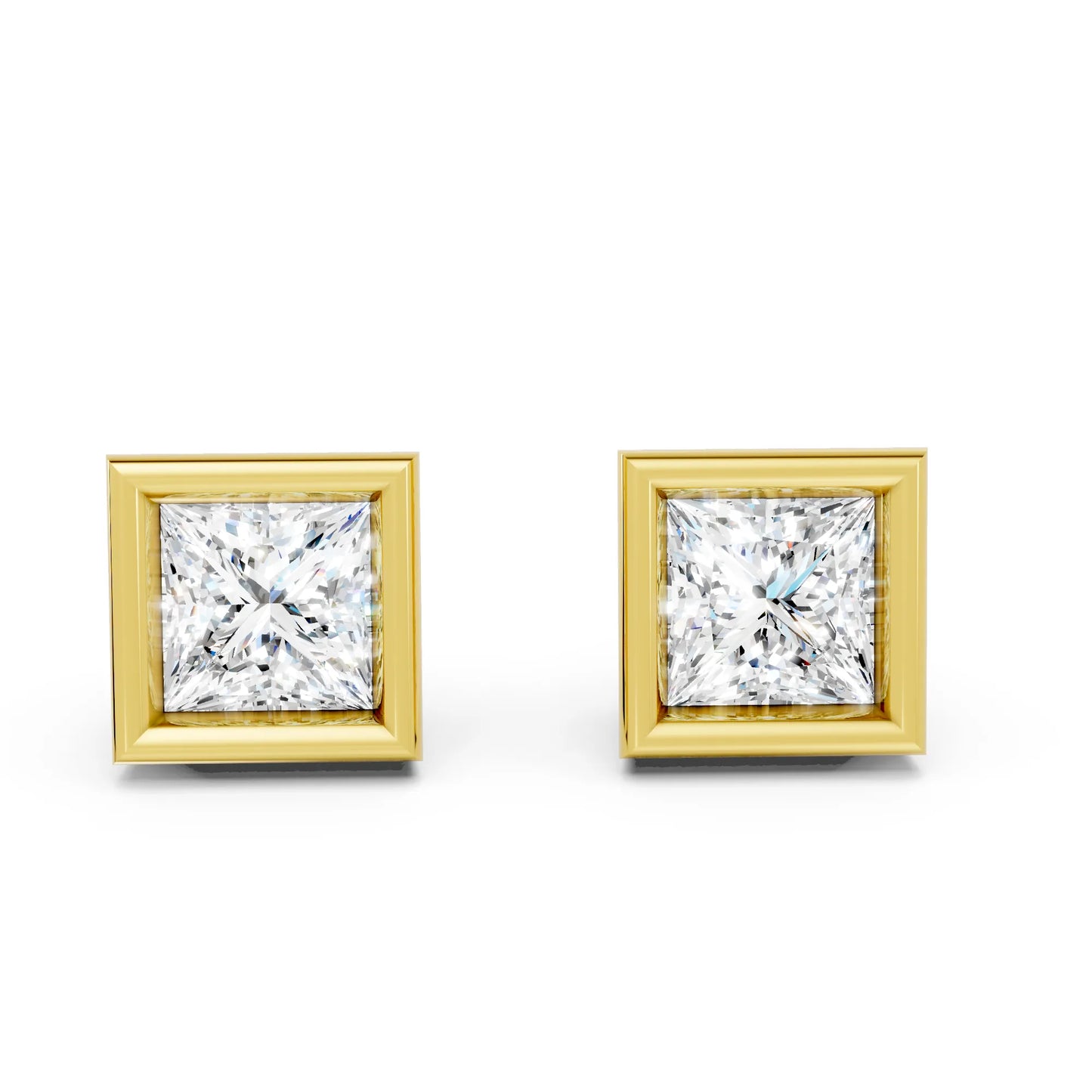 14K Gold Princess Cut Diamond Bezel Stud Earring
