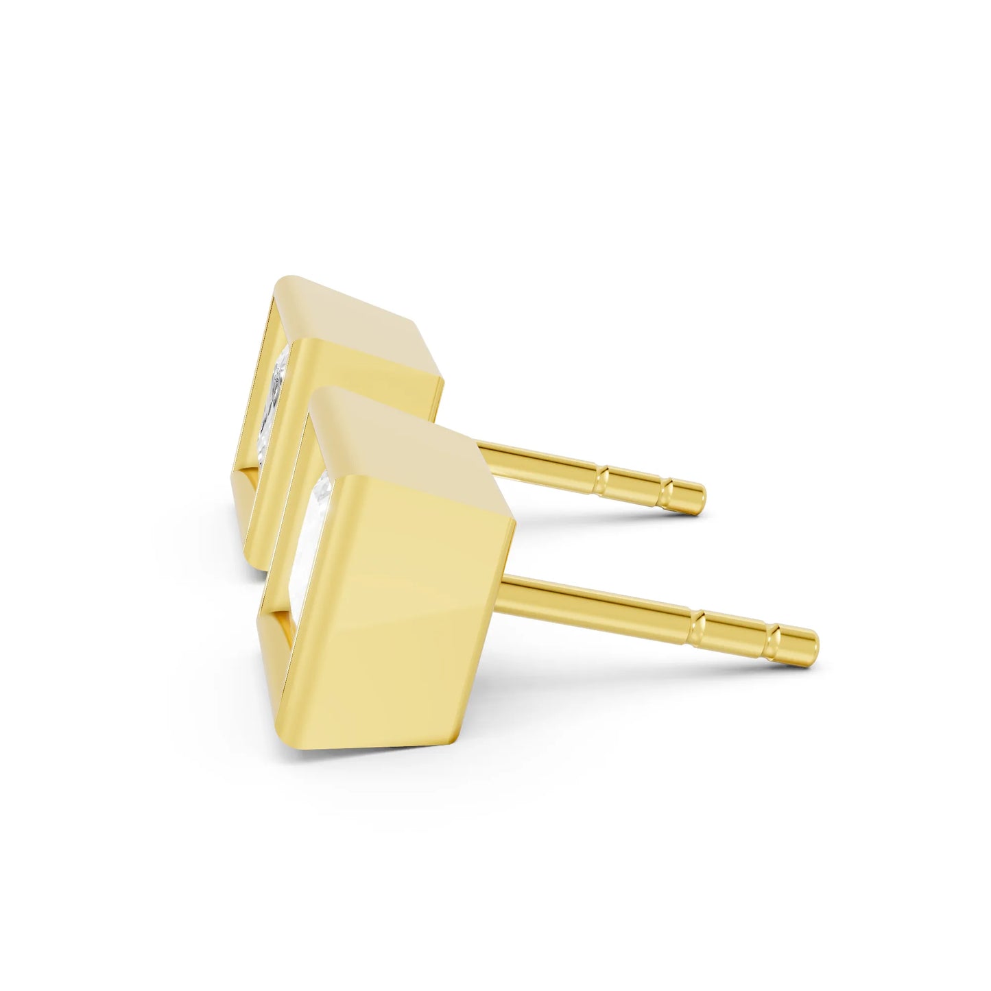 14K Gold Princess Cut Diamond Bezel Stud Earring