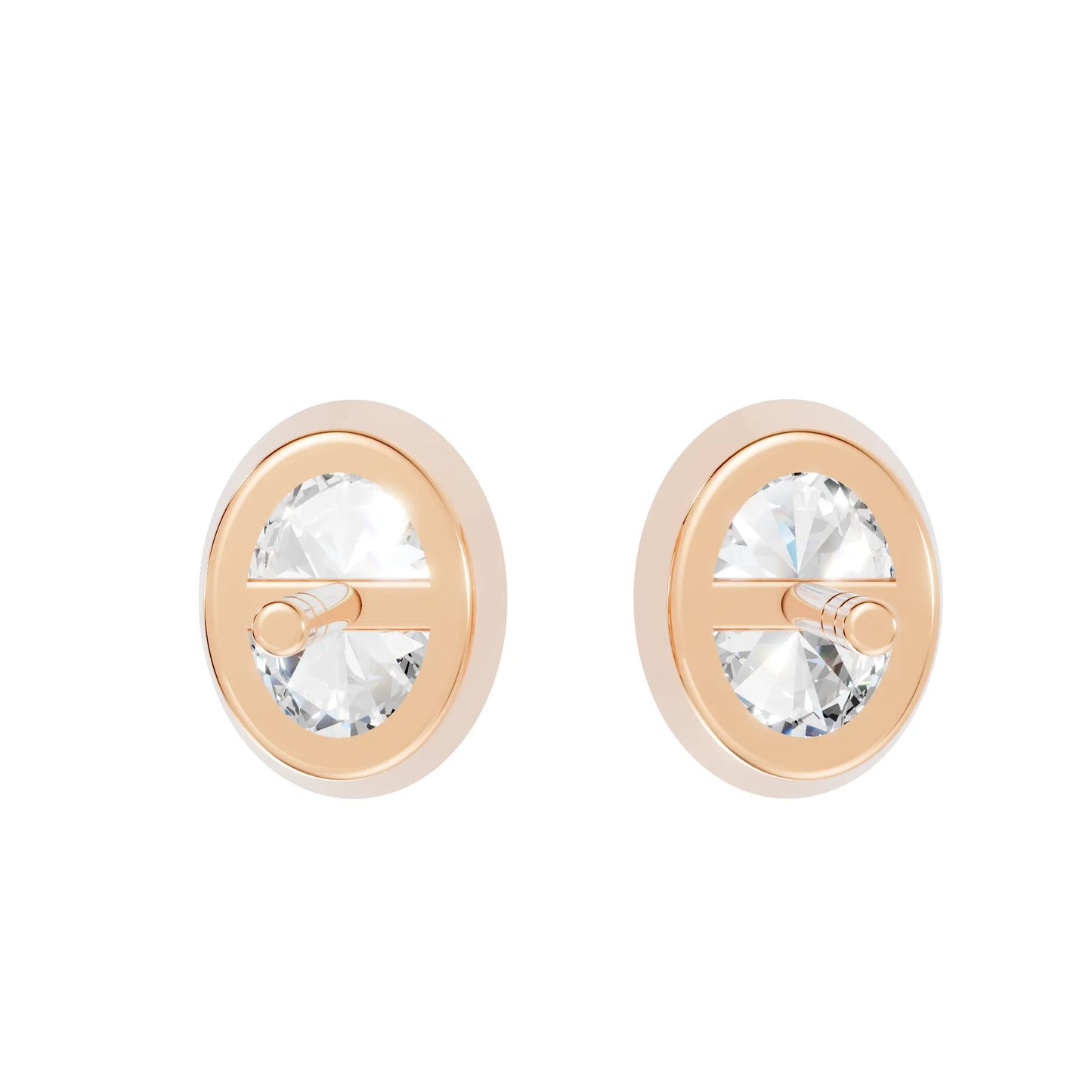14K Gold Oval Cut Diamond Bezel Stud Earring