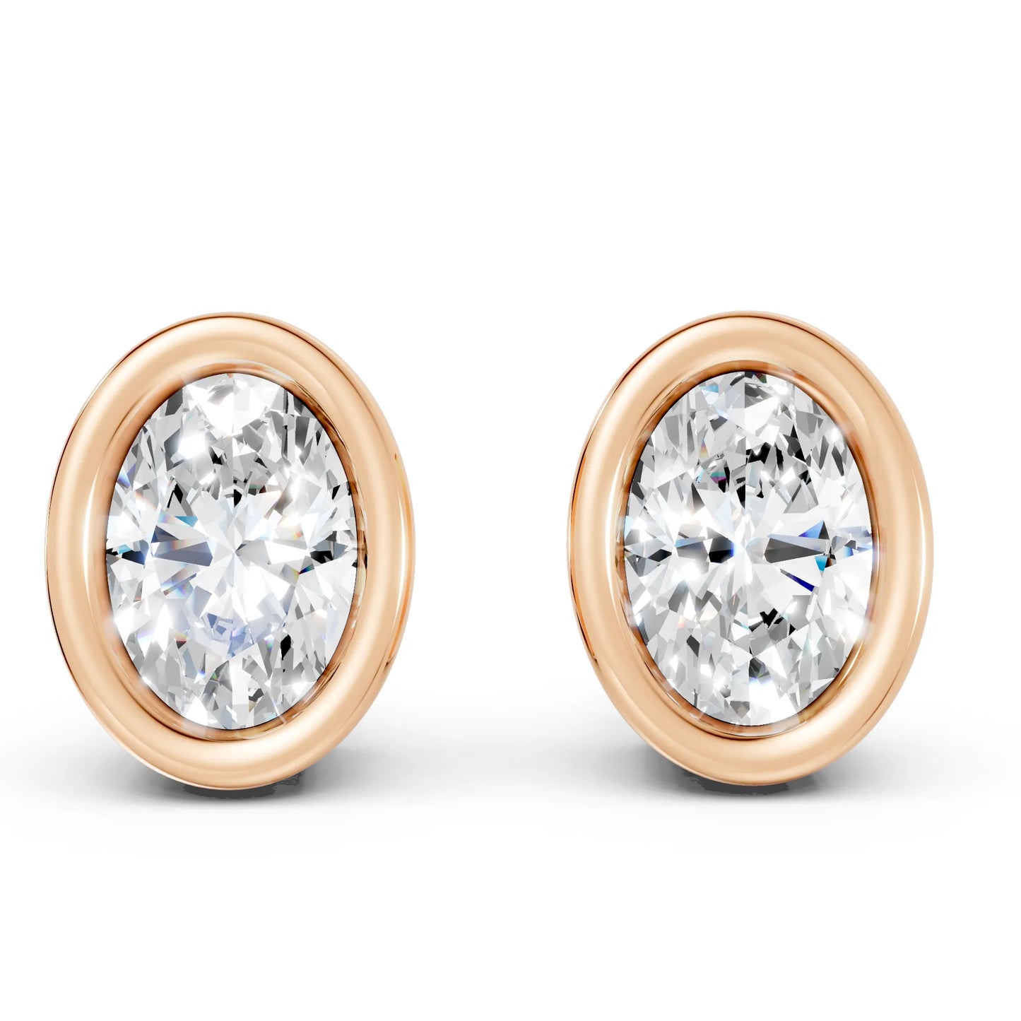 14K Gold Oval Cut Diamond Bezel Stud Earring