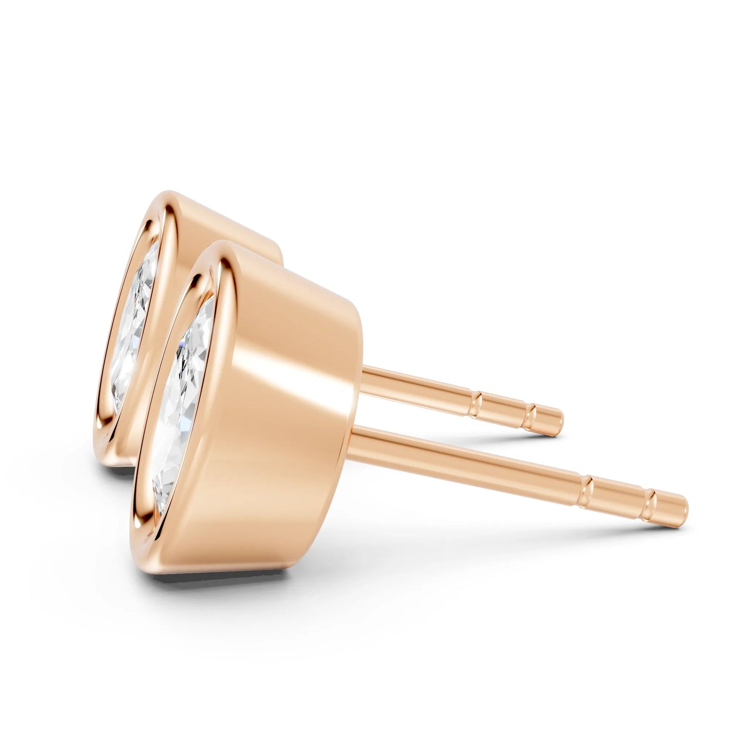 14K Gold Oval Cut Diamond Bezel Stud Earring