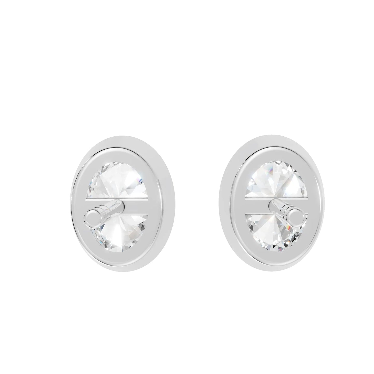 14K Gold Oval Cut Diamond Bezel Stud Earring