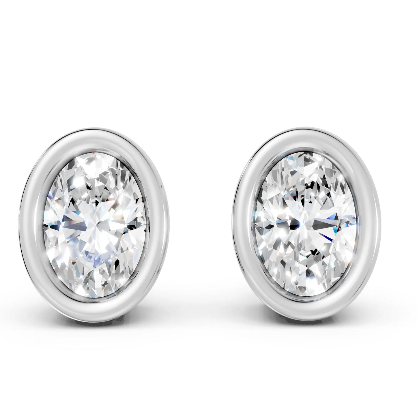 14K Gold Oval Cut Diamond Bezel Stud Earring