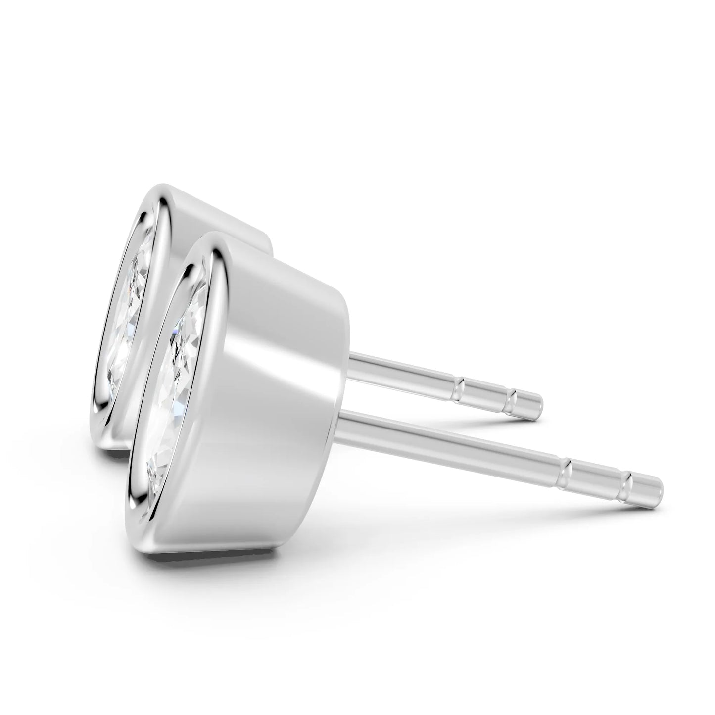 14K Gold Oval Cut Diamond Bezel Stud Earring