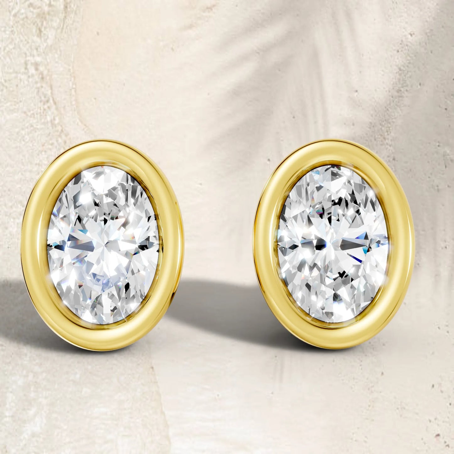 14K Gold Oval Cut Diamond Bezel Stud Earring