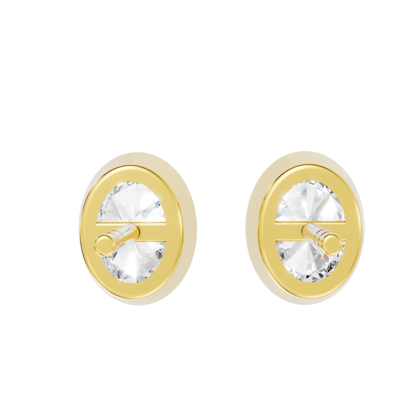 14K Gold Oval Cut Diamond Bezel Stud Earring