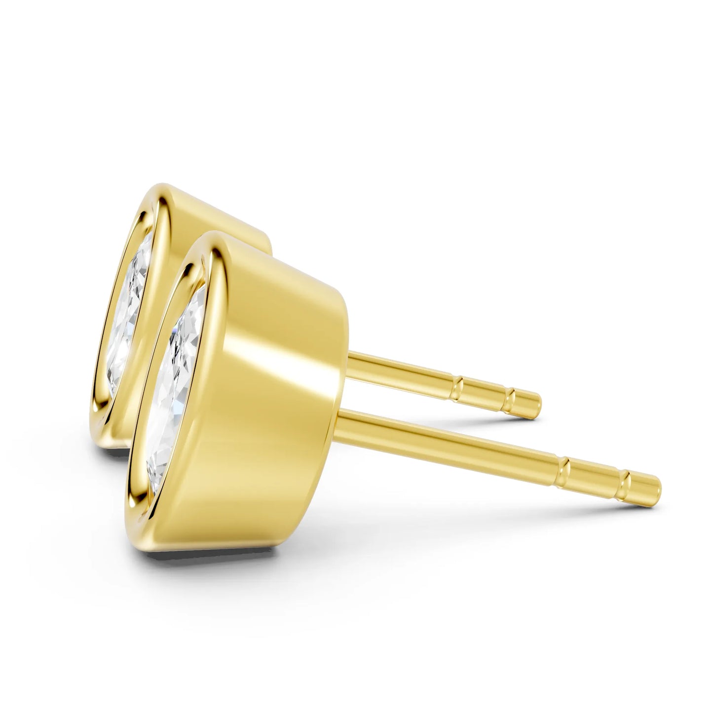 14K Gold Oval Cut Diamond Bezel Stud Earring