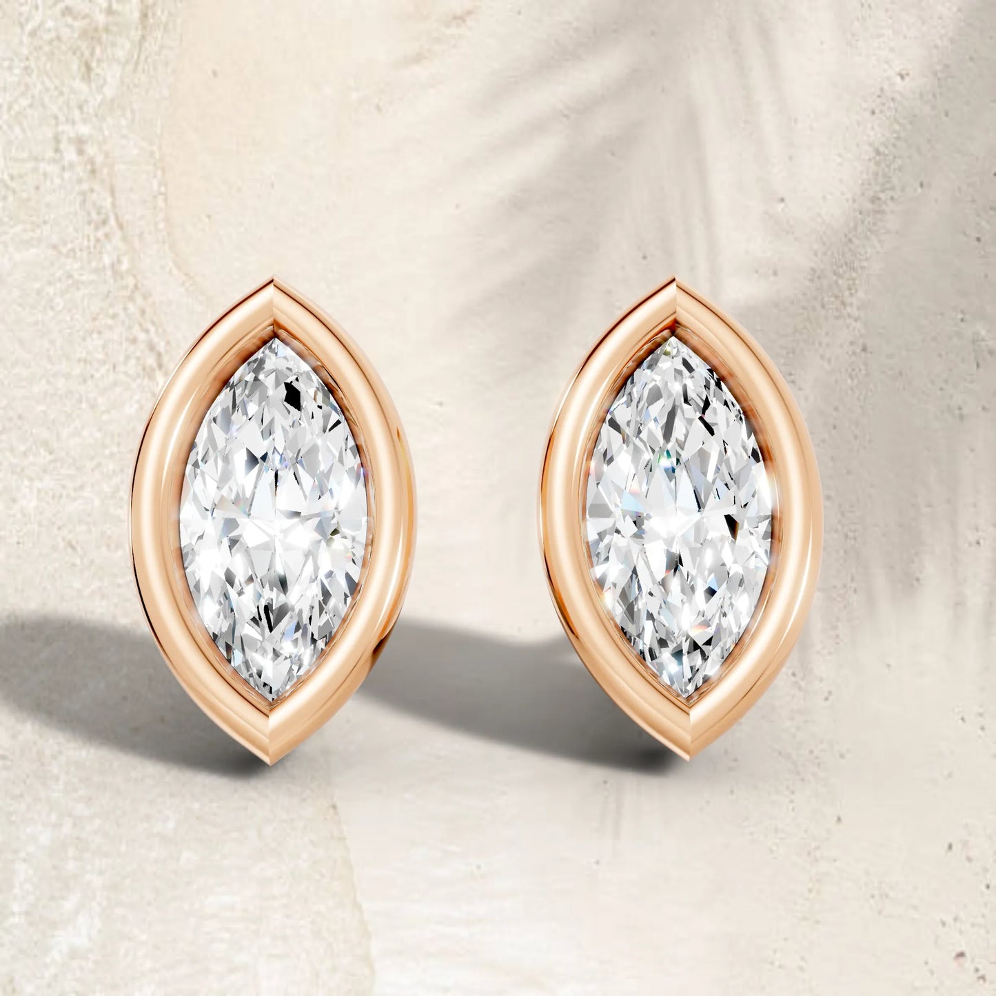 14K Gold Marquise Cut Diamond Bezel Stud Earring