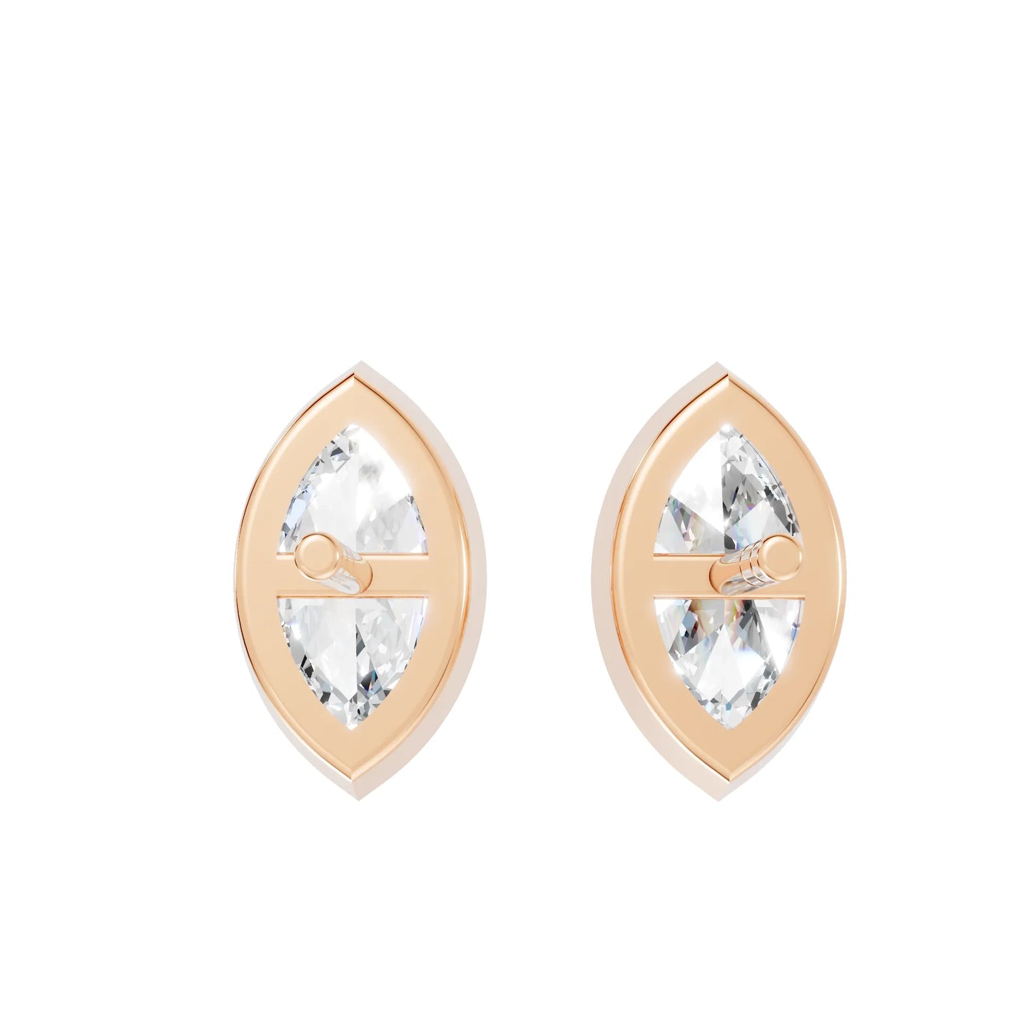 14K Gold Marquise Cut Diamond Bezel Stud Earring