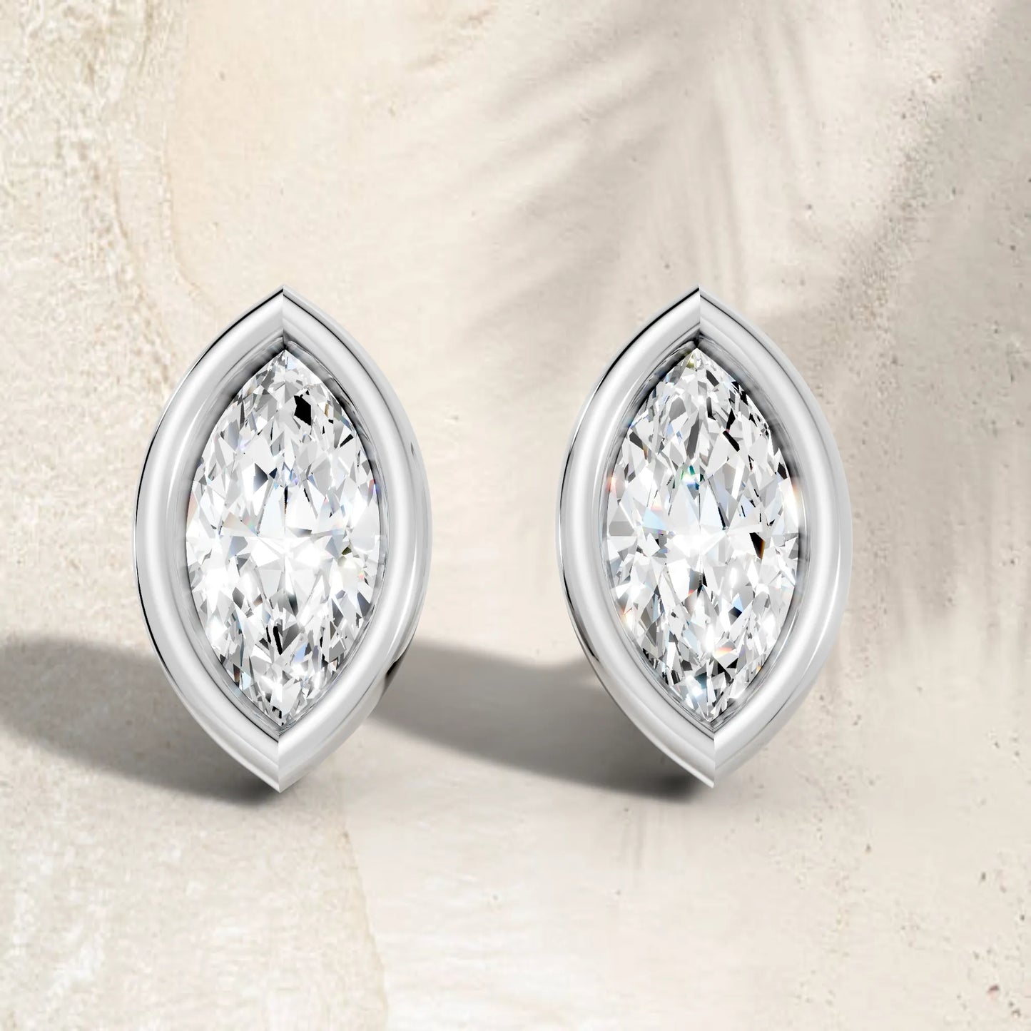 14K Gold Marquise Cut Diamond Bezel Stud Earring