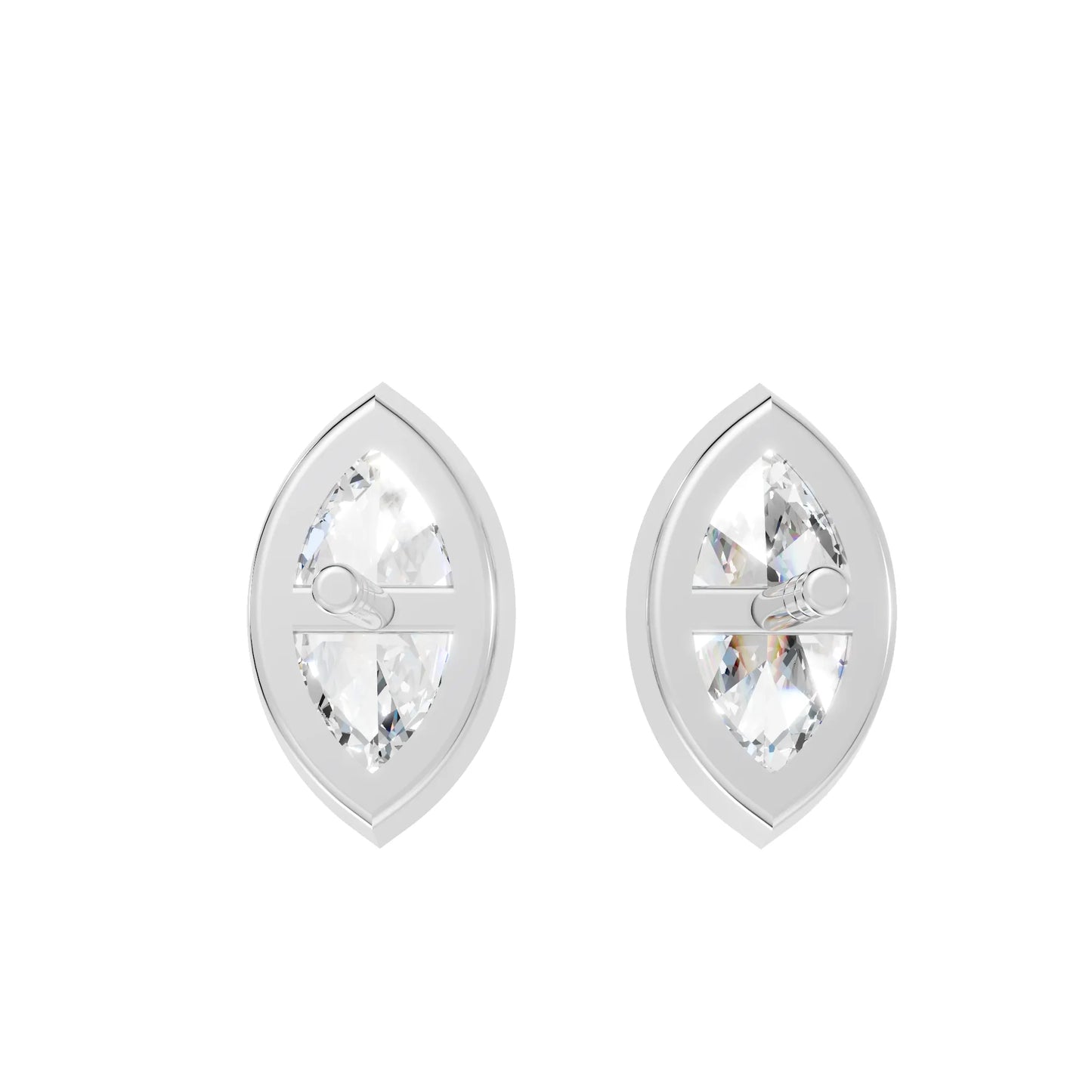 14K Gold Marquise Cut Diamond Bezel Stud Earring