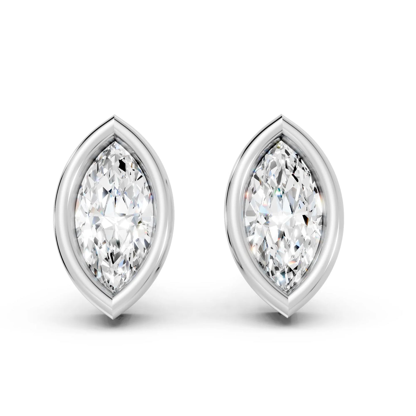14K Gold Marquise Cut Diamond Bezel Stud Earring