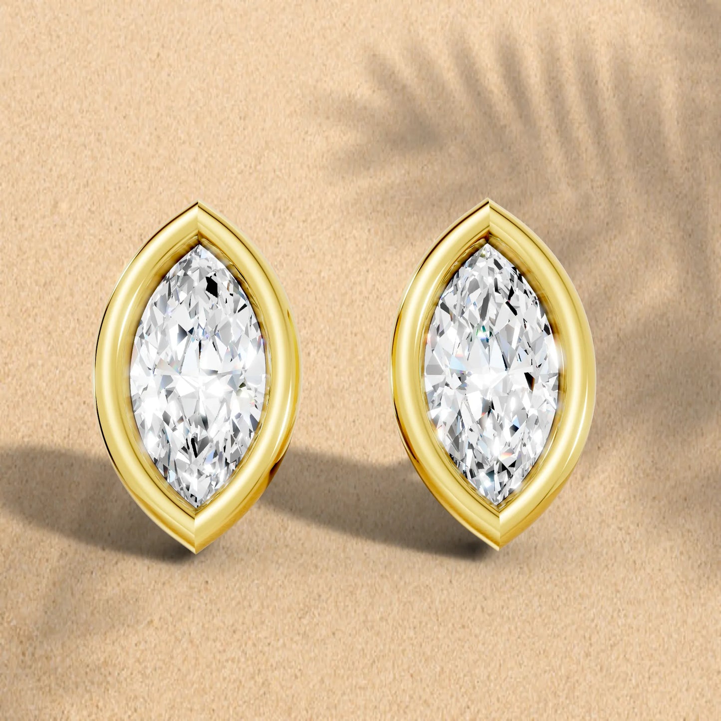 14K Gold Marquise Cut Diamond Bezel Stud Earring