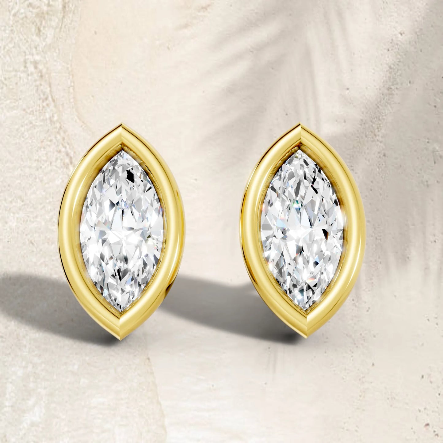 14K Gold Marquise Cut Diamond Bezel Stud Earring