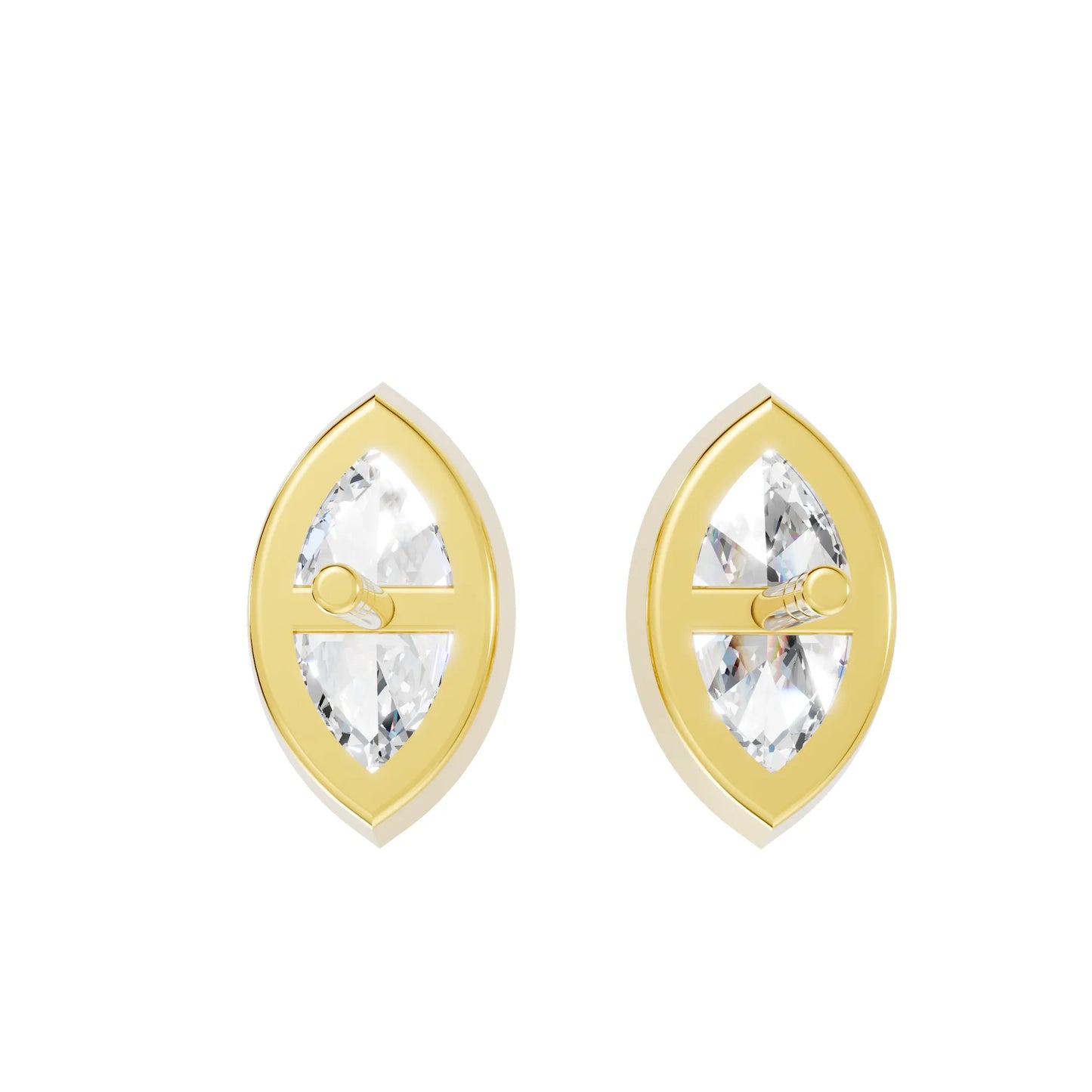 14K Gold Marquise Cut Diamond Bezel Stud Earring