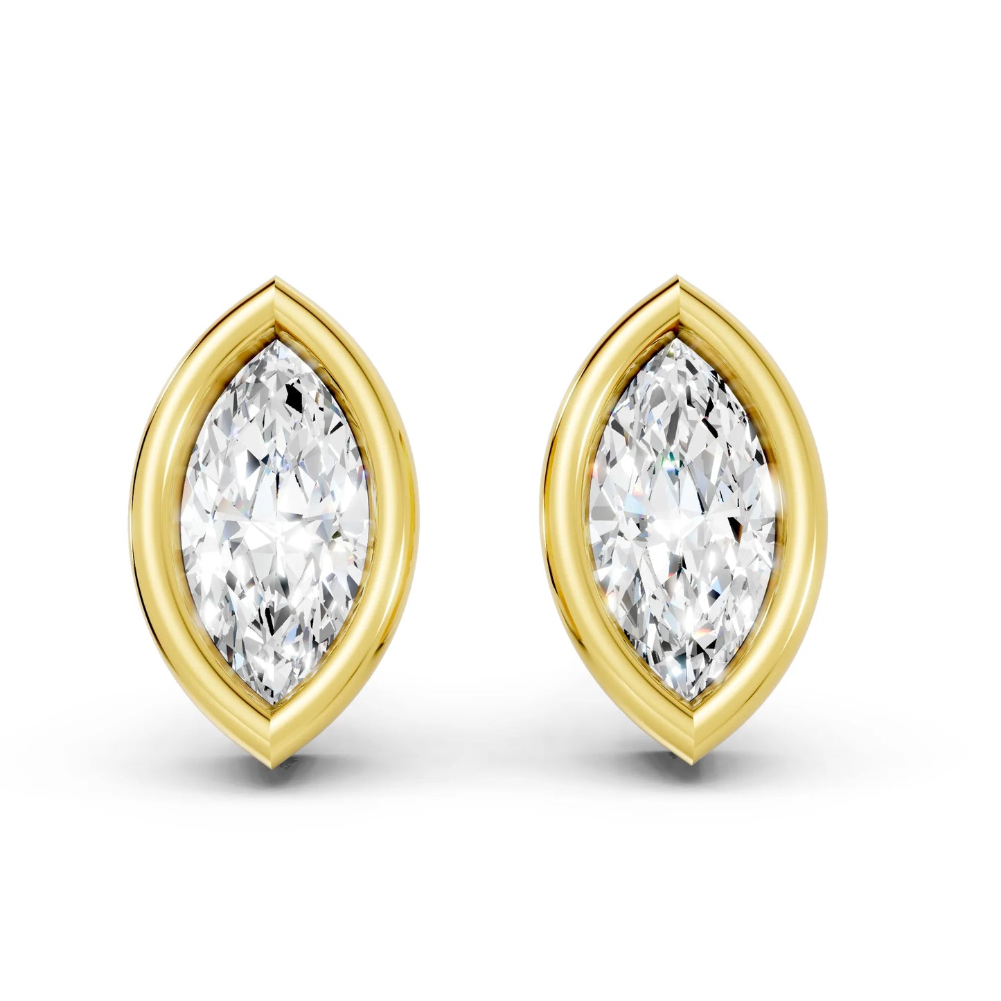 14K Gold Marquise Cut Diamond Bezel Stud Earring