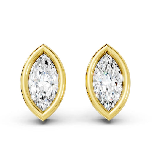 14K Gold Marquise Cut Diamond Bezel Stud Earring