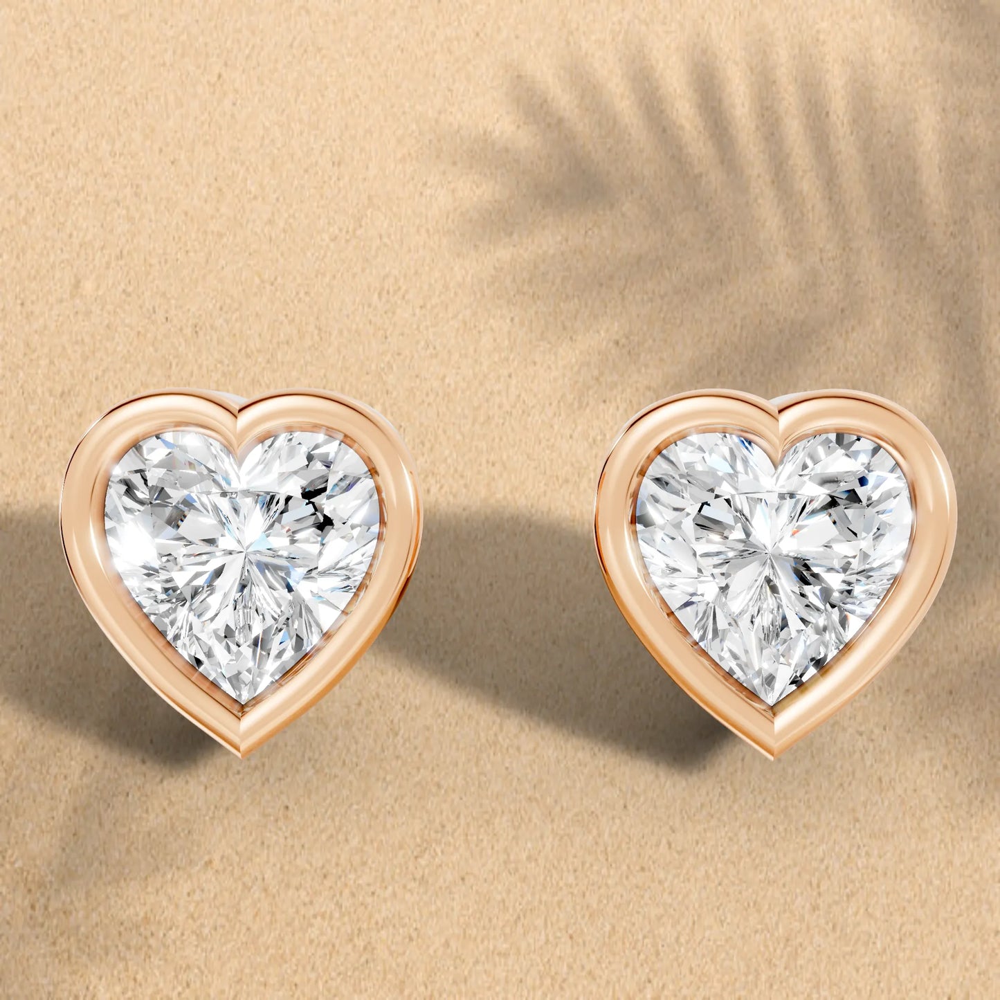 14K Gold Heart Cut Diamond Bezel Stud Earring